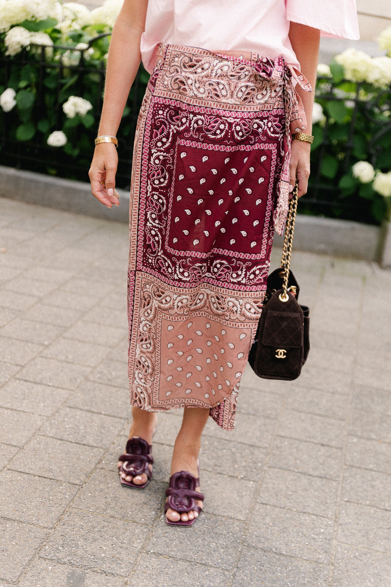 Posie wrap skirt paisley print burgundy