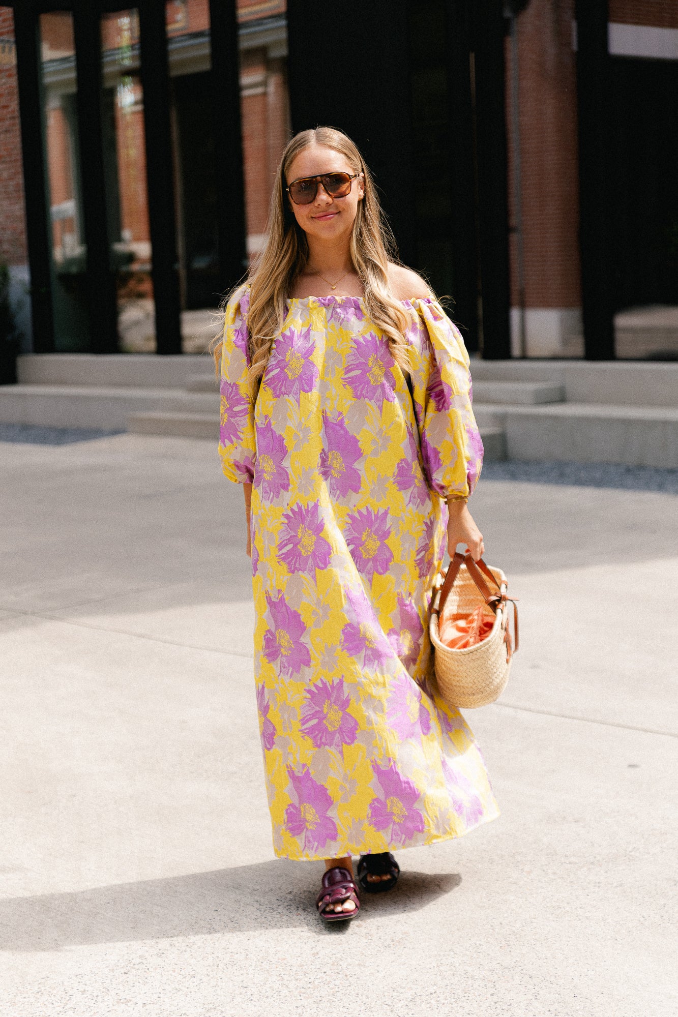 Jamie jacquard long dress yellow/iris orchid