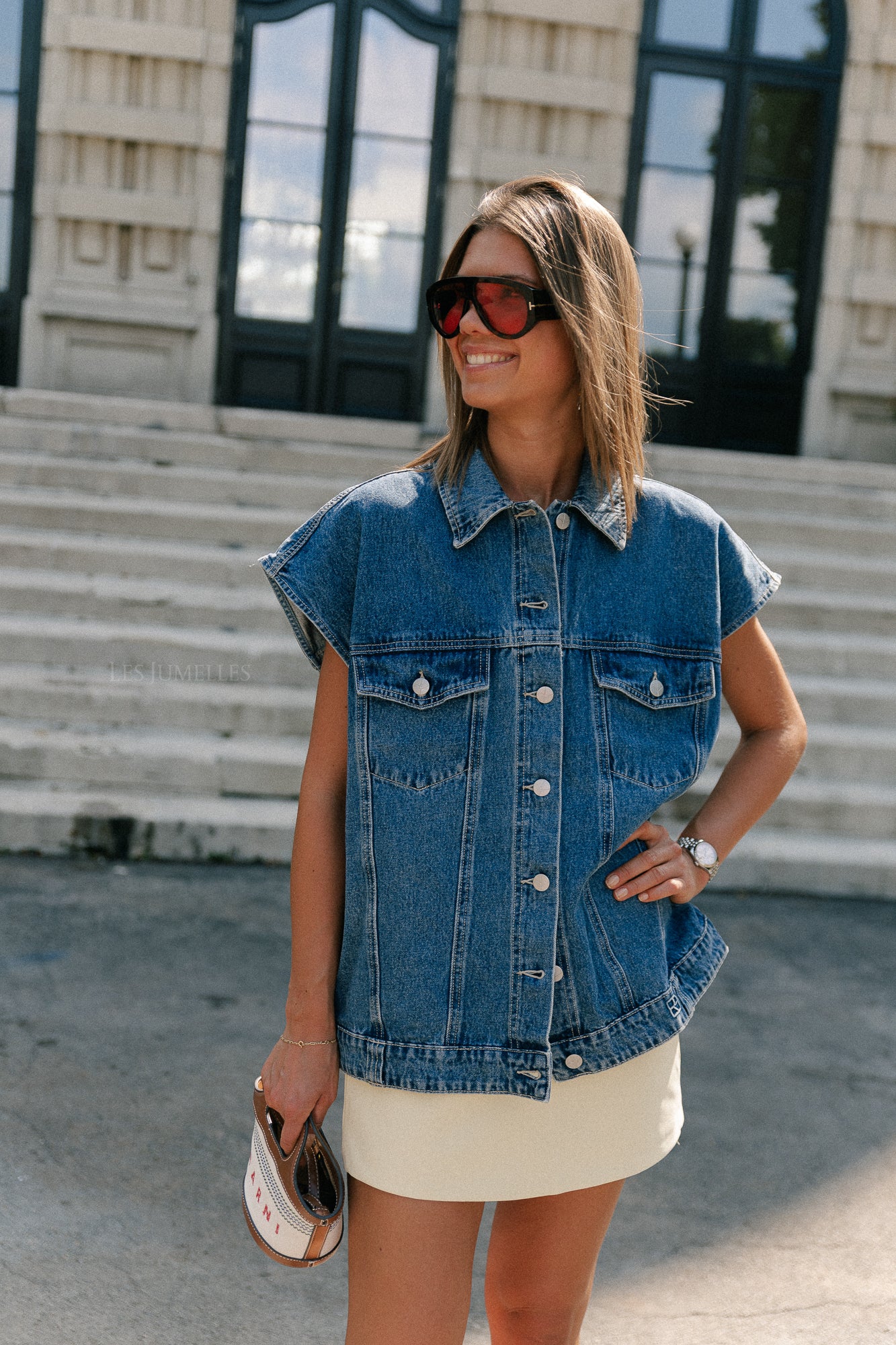 ROUJolie oversized denim vest dark medium blue