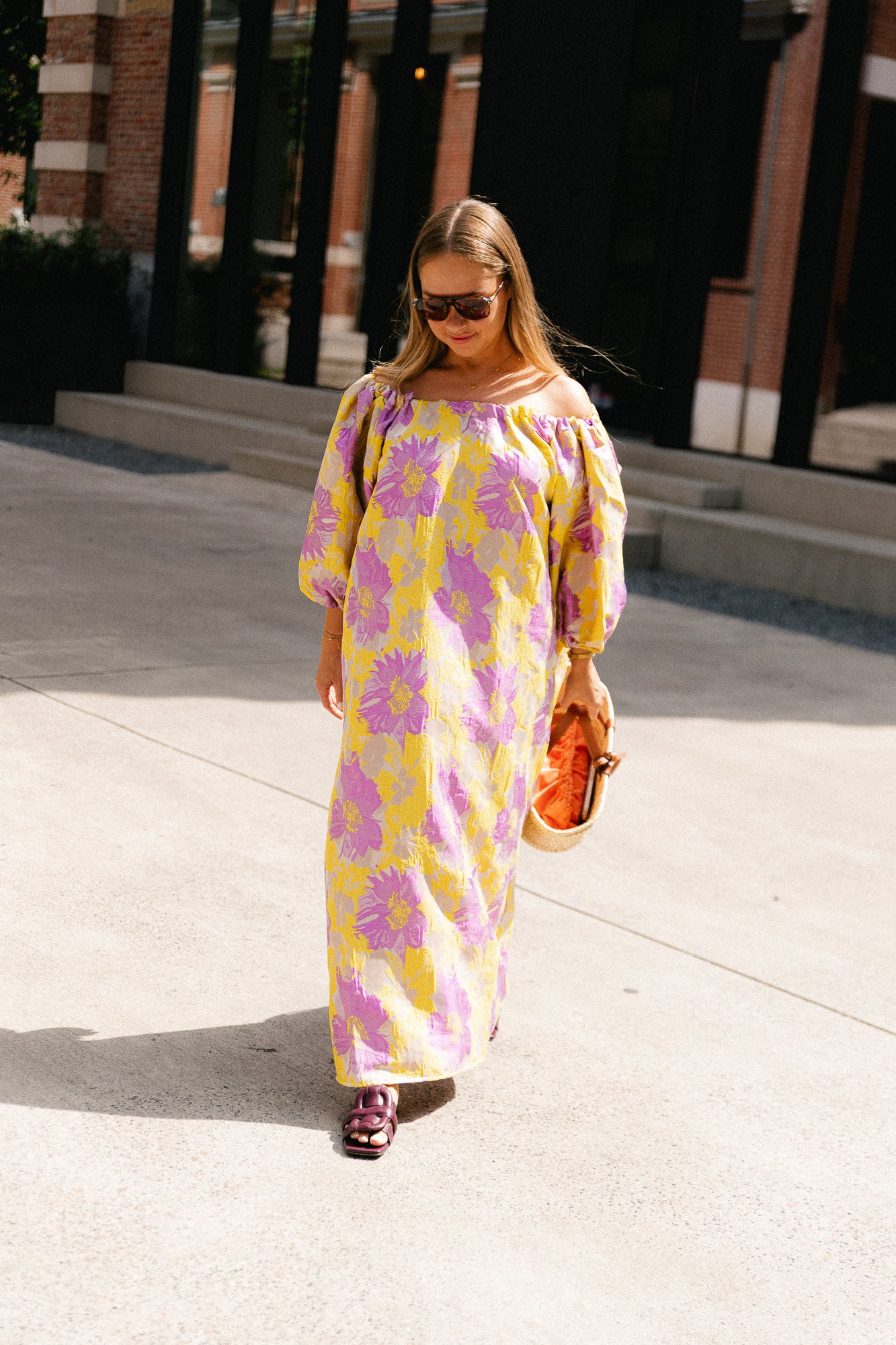 Jamie jacquard long dress yellow/iris orchid