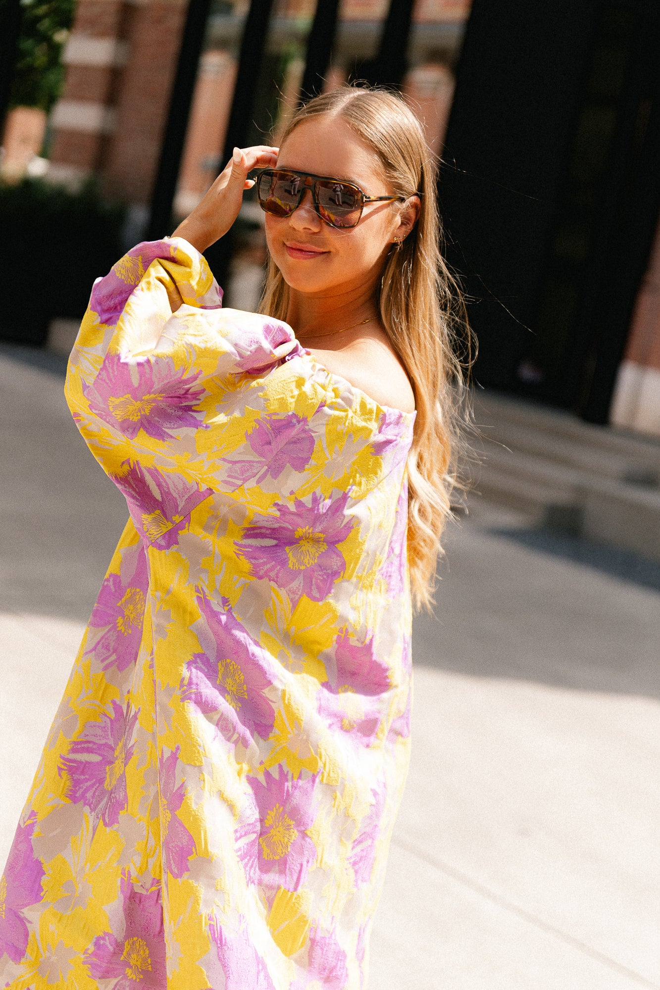 Jamie jacquard long dress yellow/iris orchid