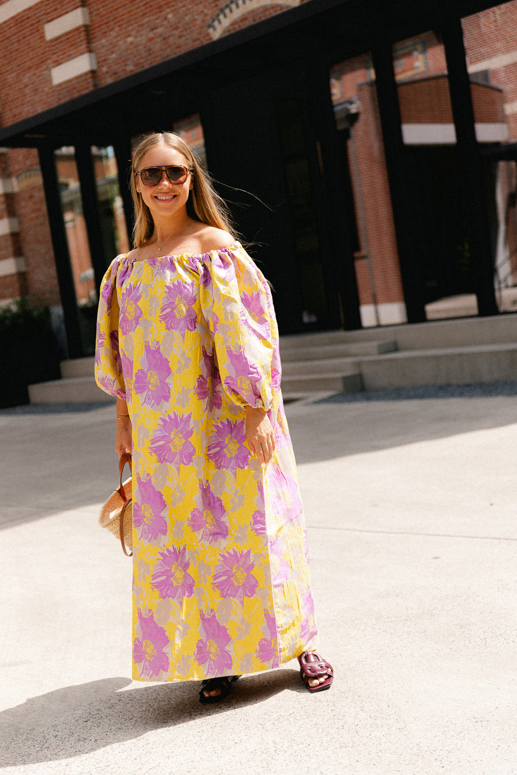 Jamie jacquard long dress yellow/iris orchid