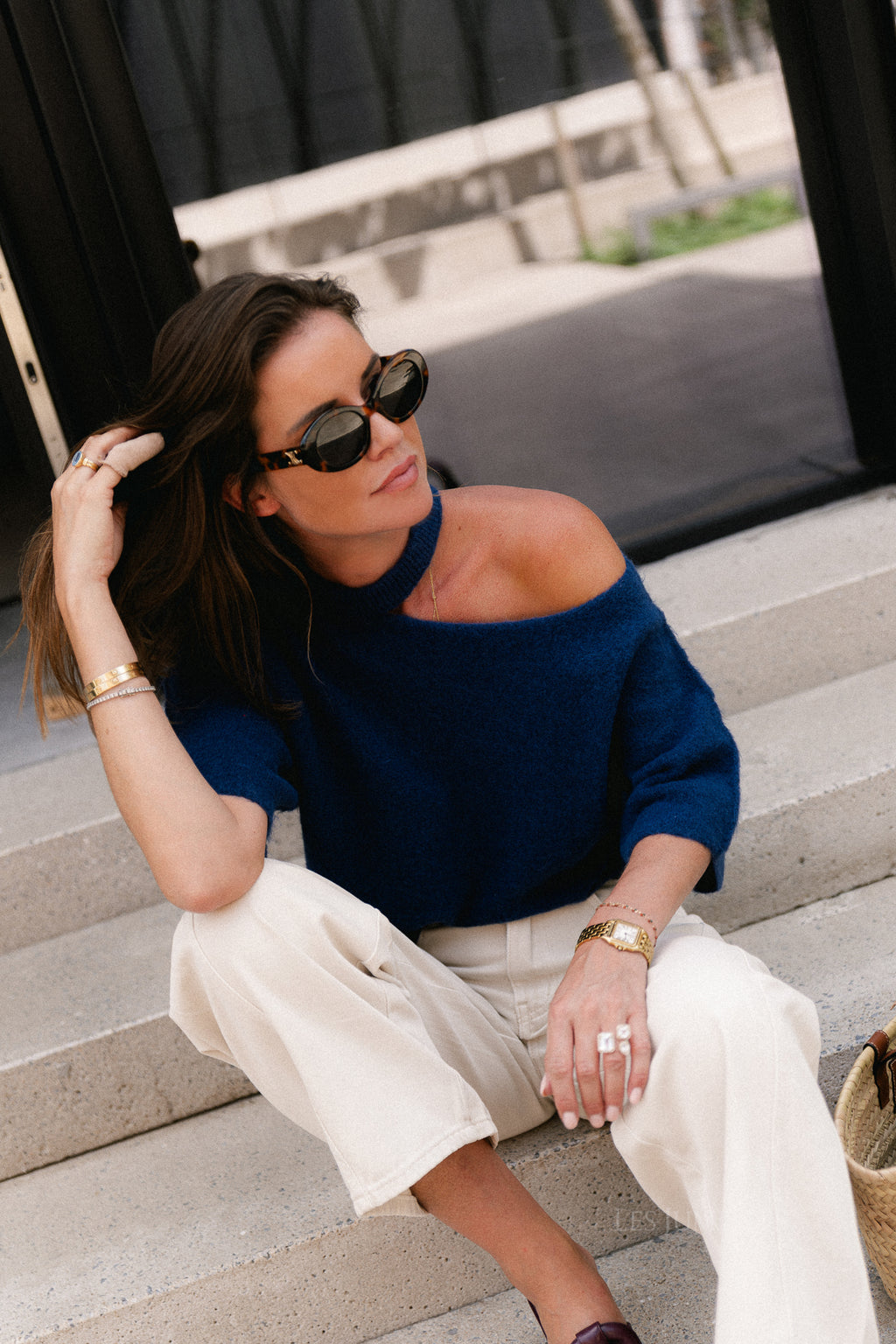 Beatrice open shoulder jumper navy
