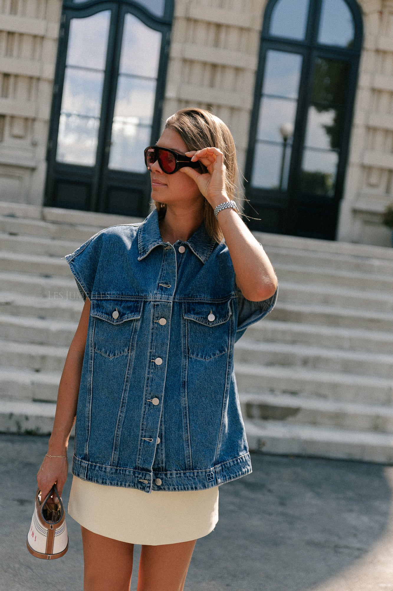 ROUJolie oversized denim vest dark medium blue