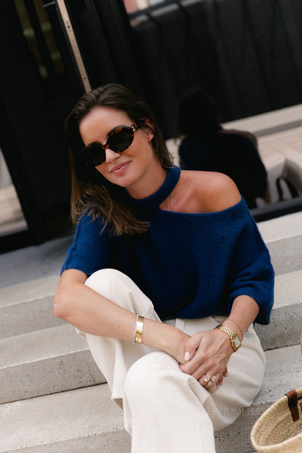 Beatrice open shoulder jumper navy