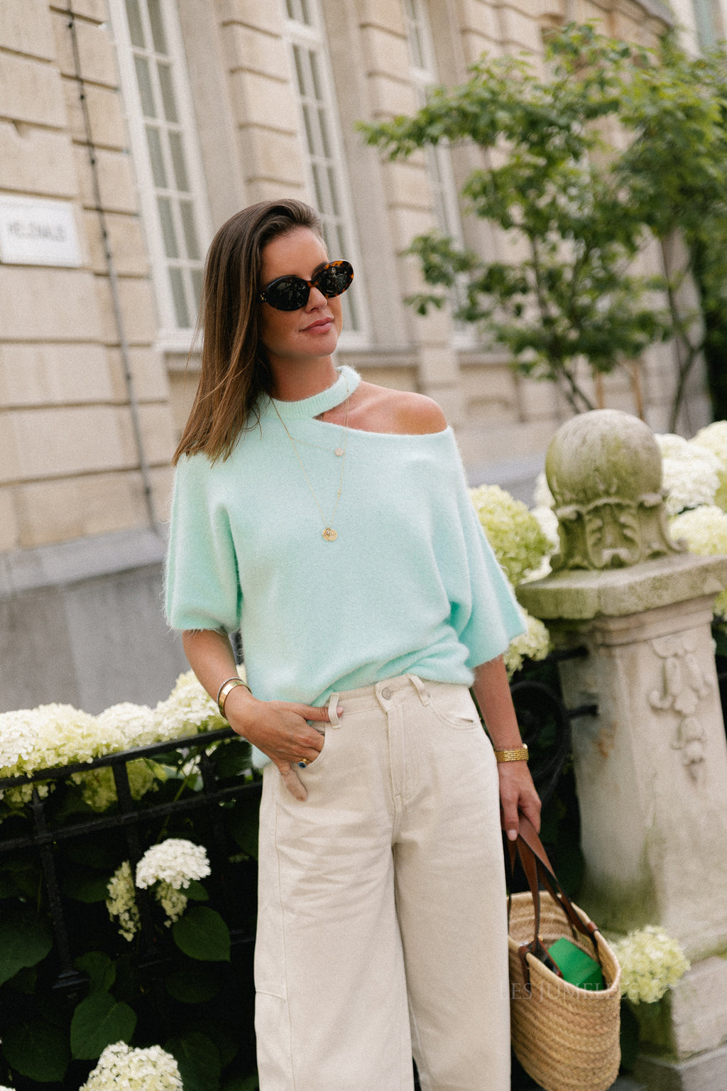 Beatrice open shoulder jumper pastel turquoise