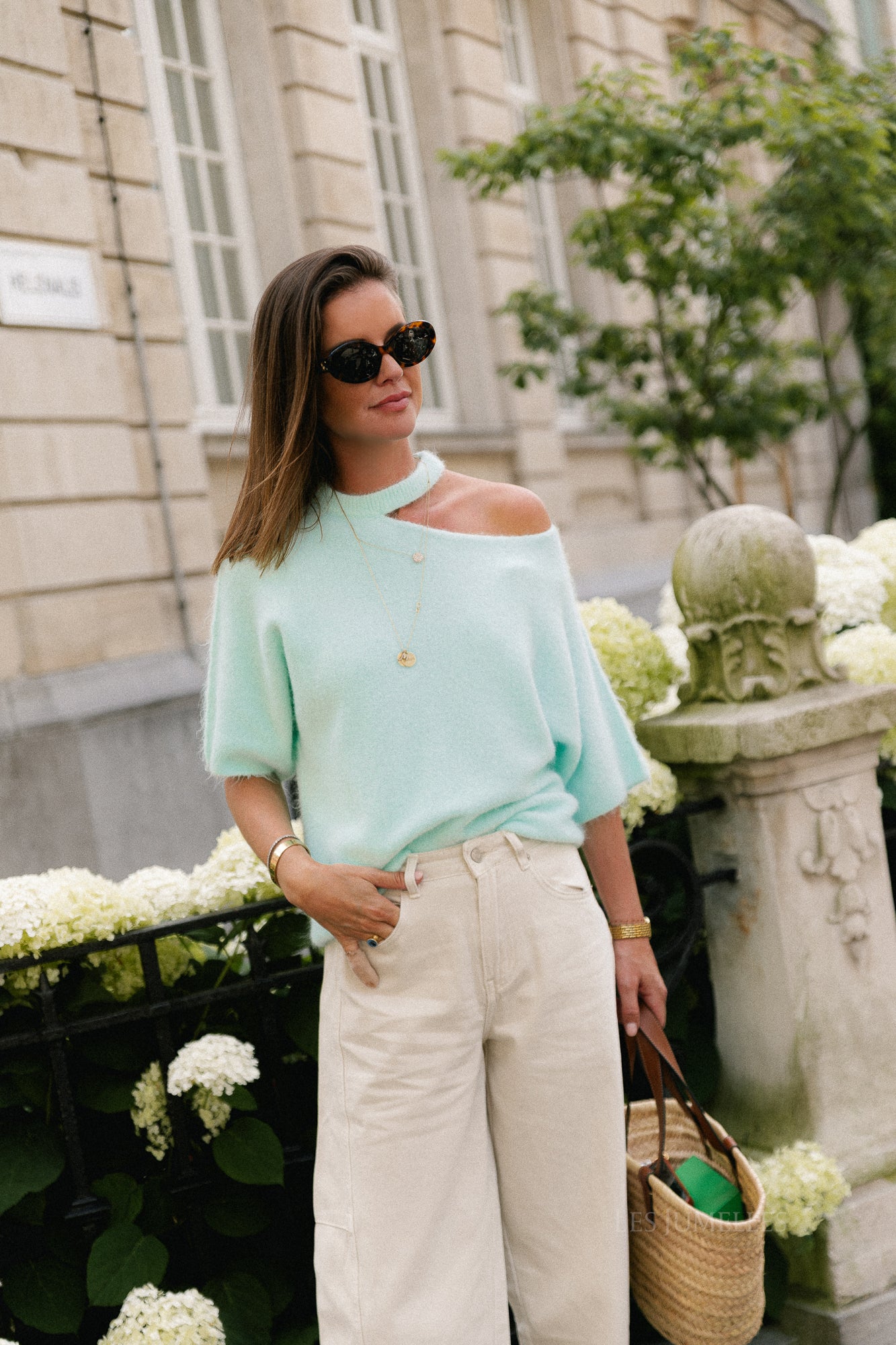 Beatrice open shoulder jumper pastel turquoise