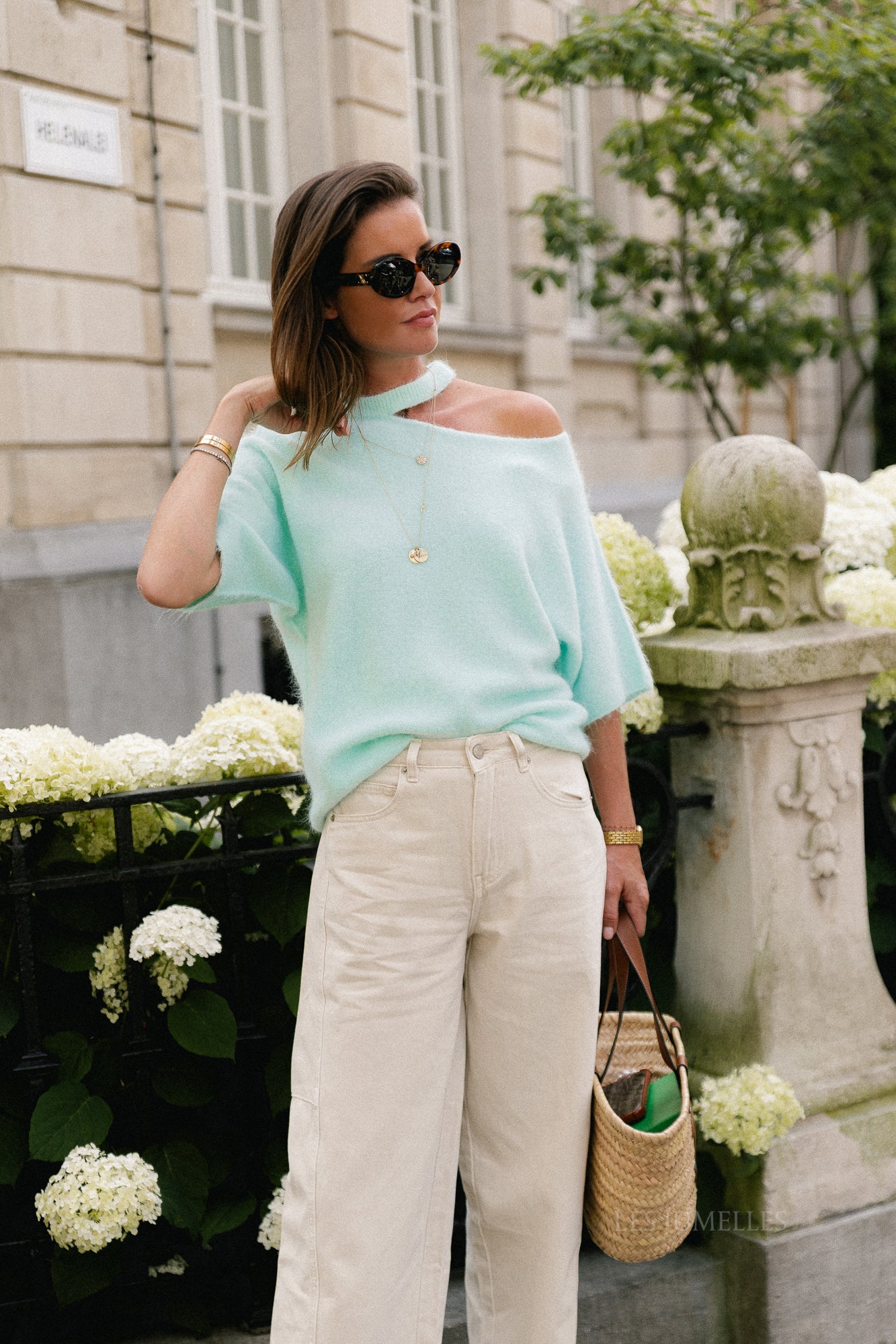 Beatrice open shoulder jumper pastel turquoise