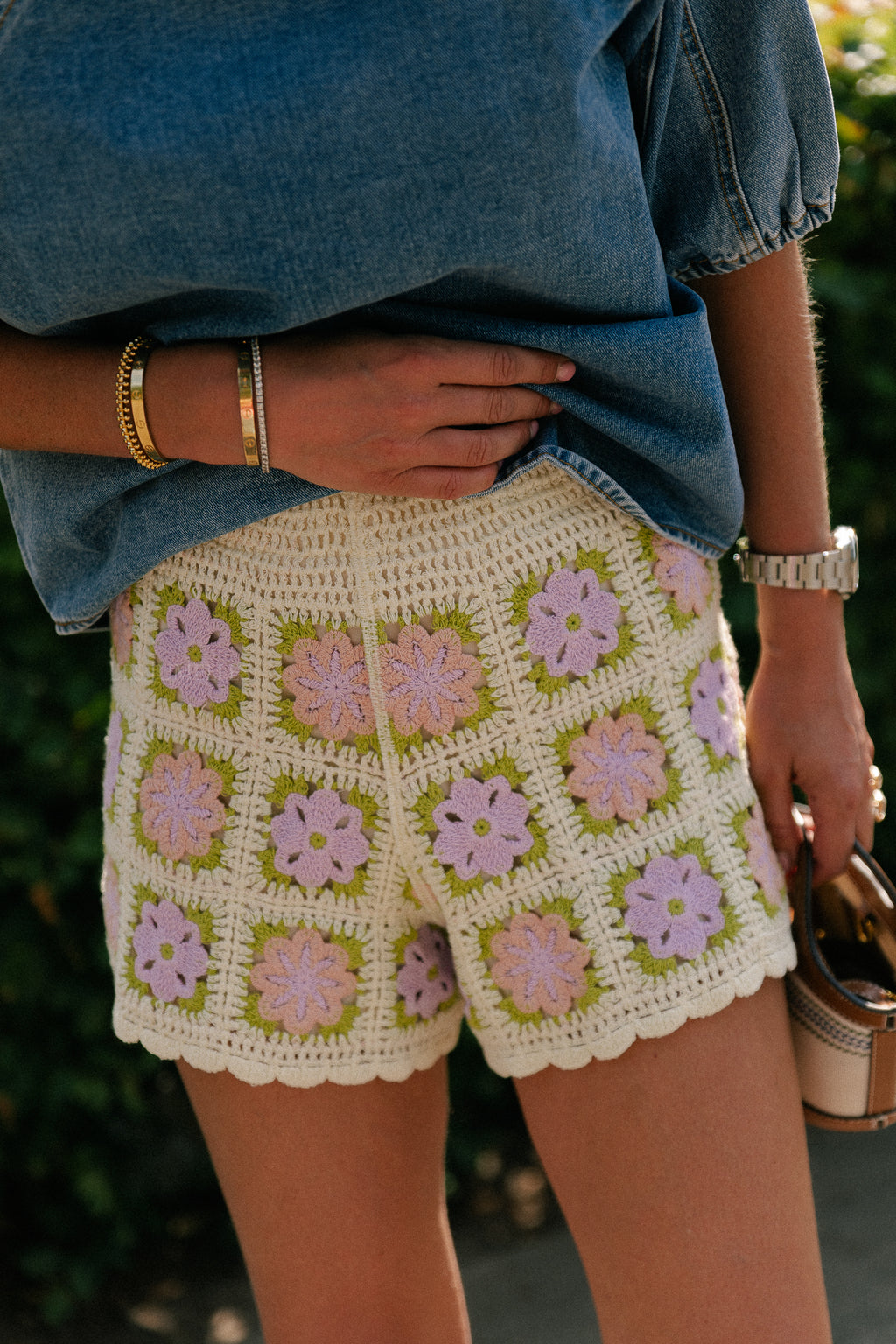 Lara crochet shorts lilac