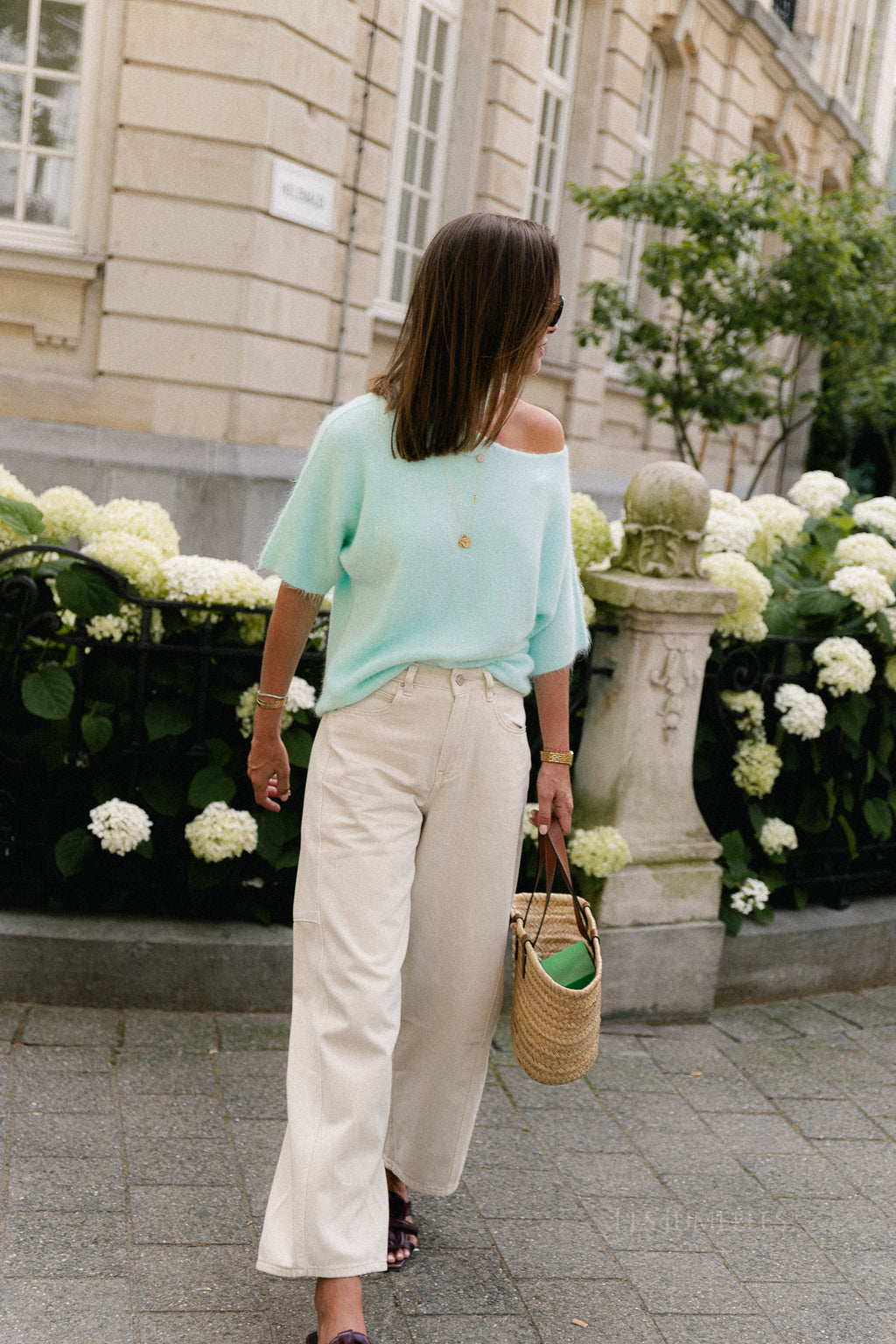 Beatrice open shoulder jumper pastel turquoise