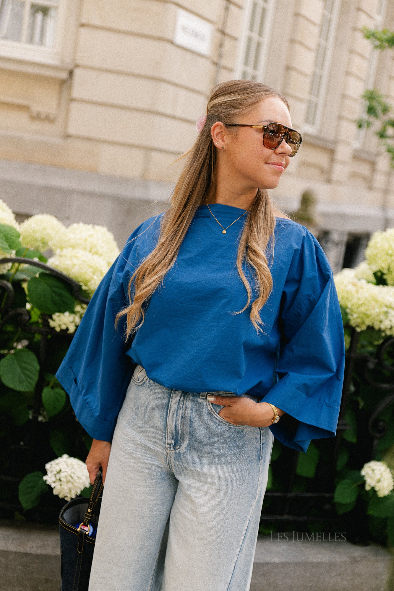 Myra off shoulder shirt marine blue