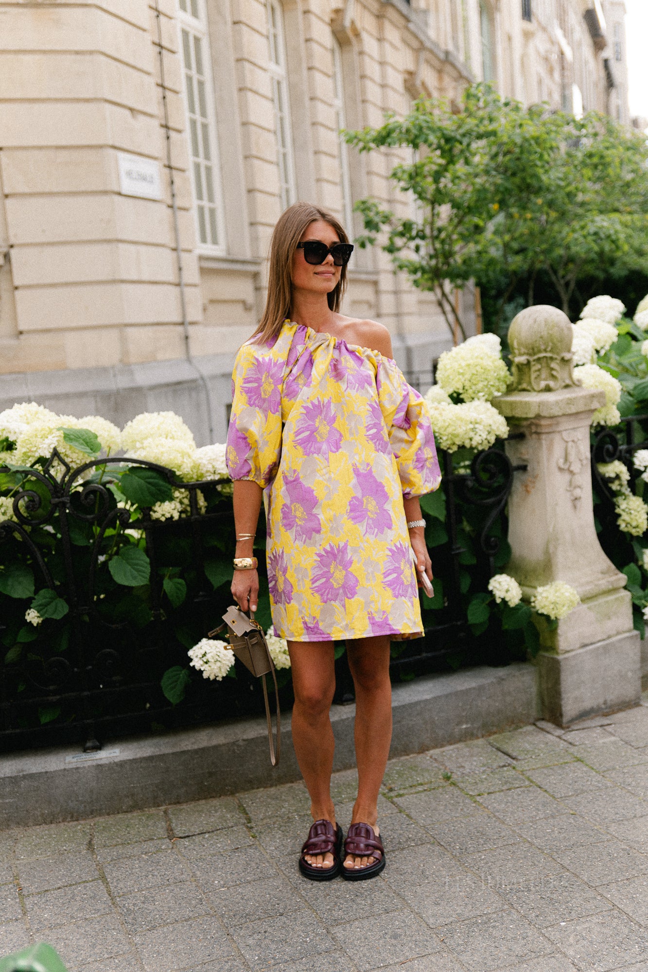 Jamie jacquard midi dress yellow/iris orchid