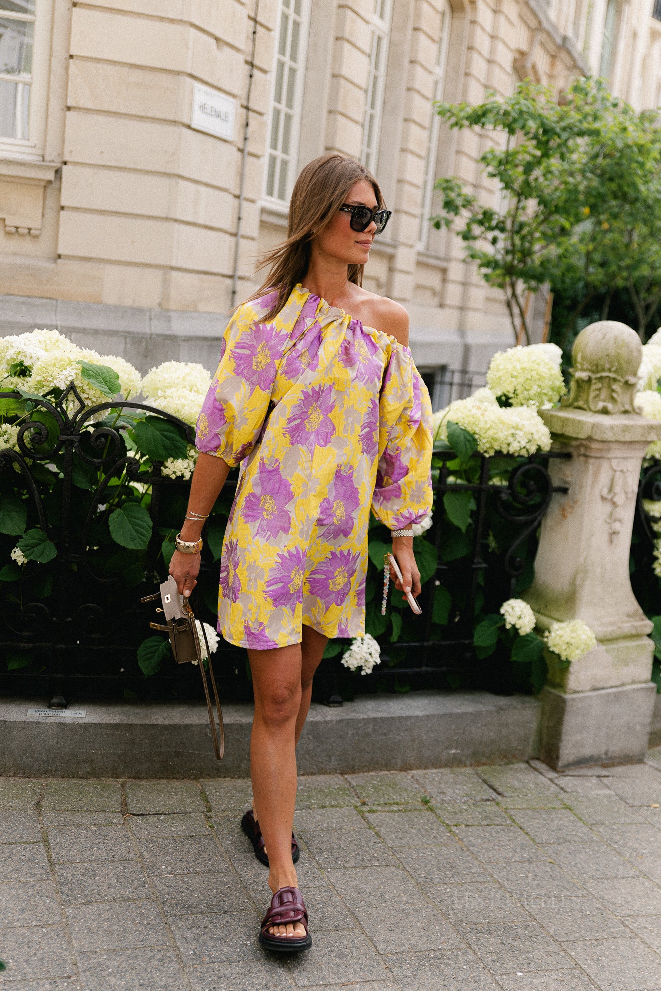 Jamie jacquard midi dress yellow/iris orchid