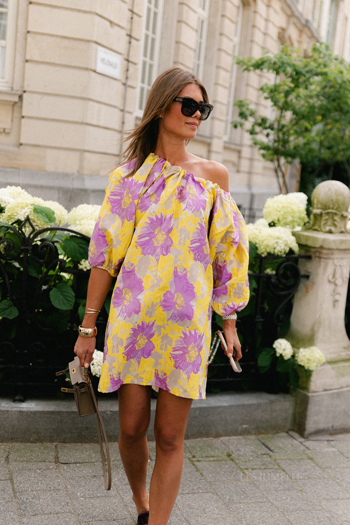 Jamie jacquard midi dress yellow/iris orchid