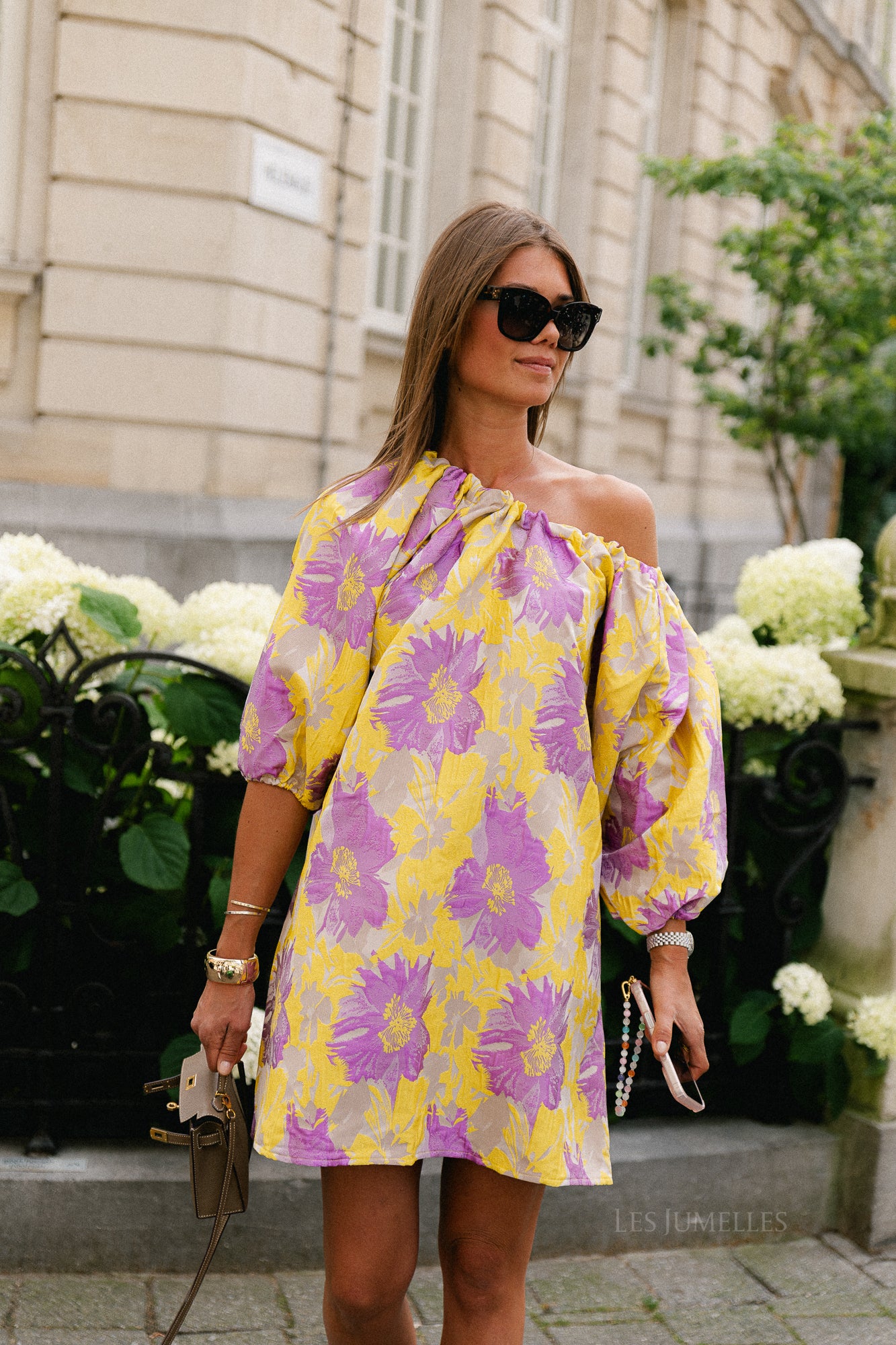 Jamie jacquard midi dress yellow/iris orchid