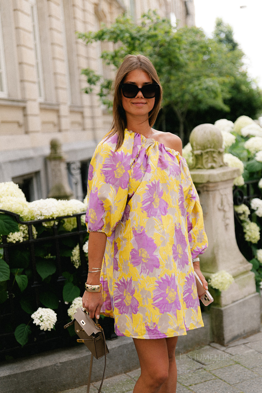 Jamie jacquard midi dress yellow/iris orchid