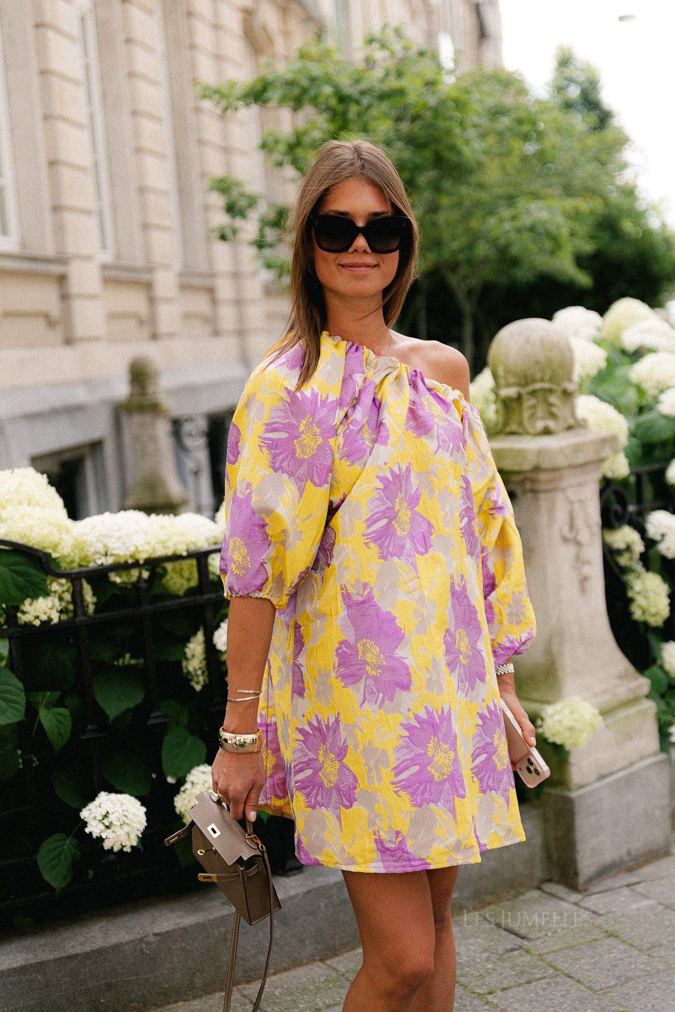 Jamie jacquard midi dress yellow/iris orchid