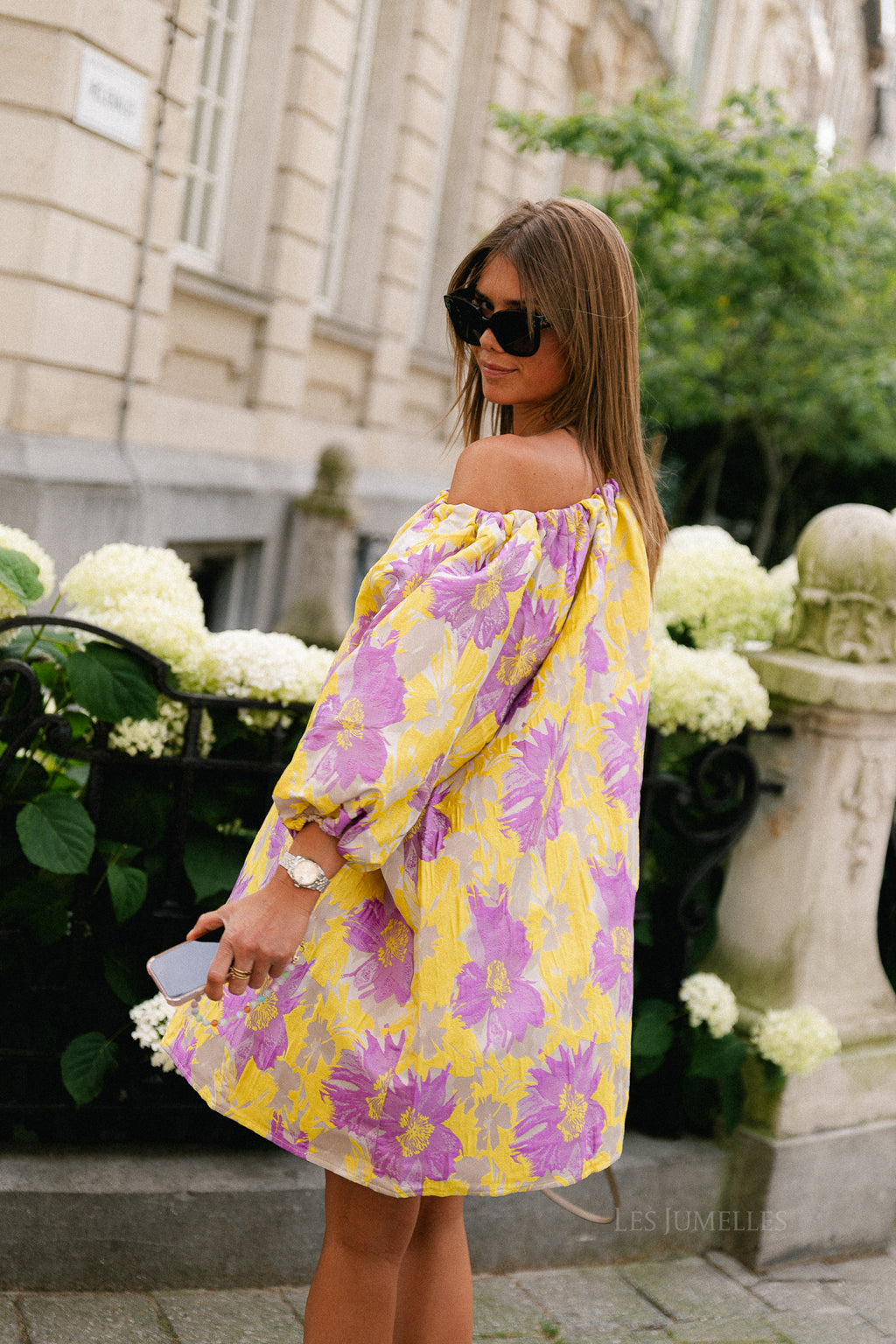 Jamie jacquard midi dress yellow/iris orchid