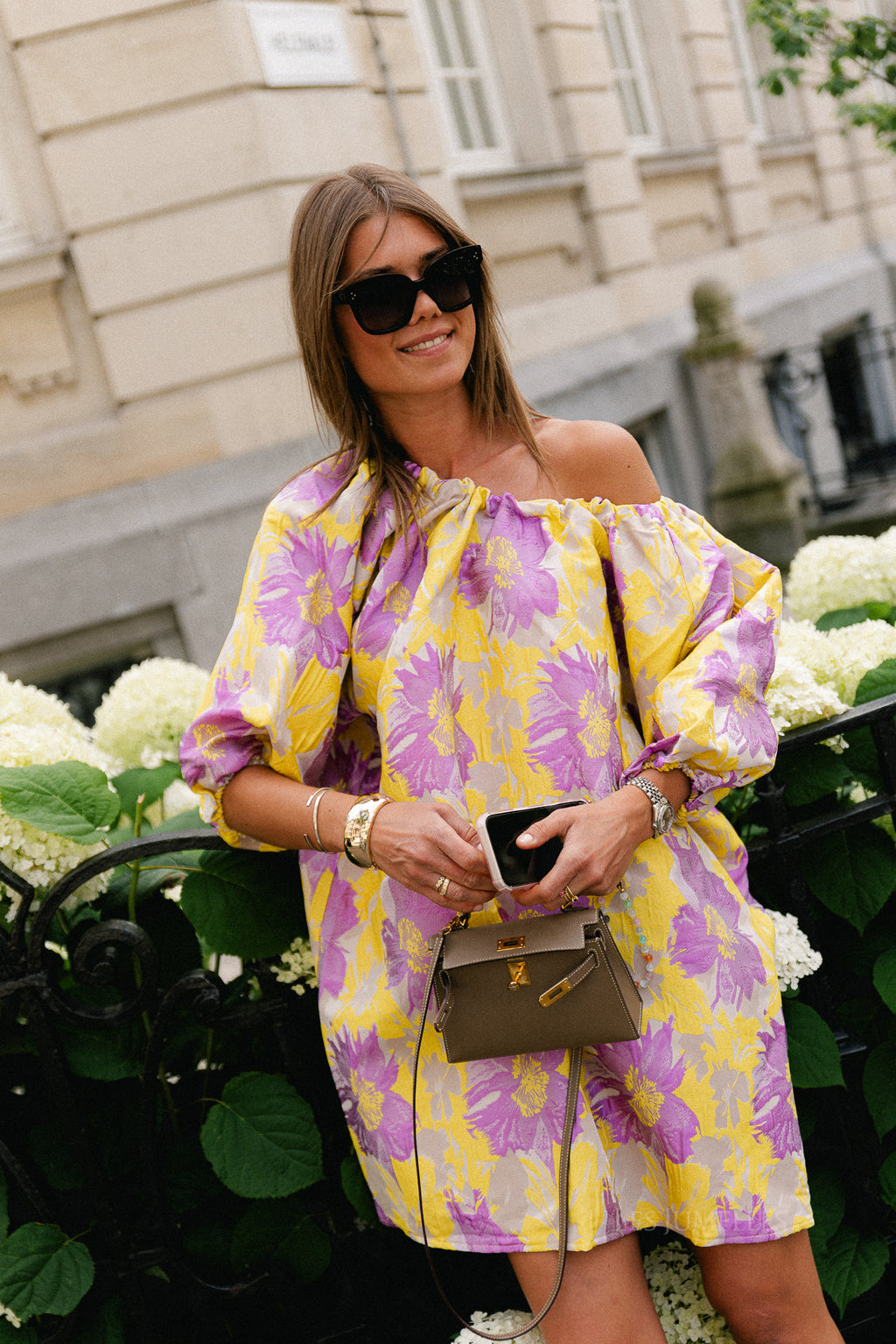 Jamie jacquard midi dress yellow/iris orchid