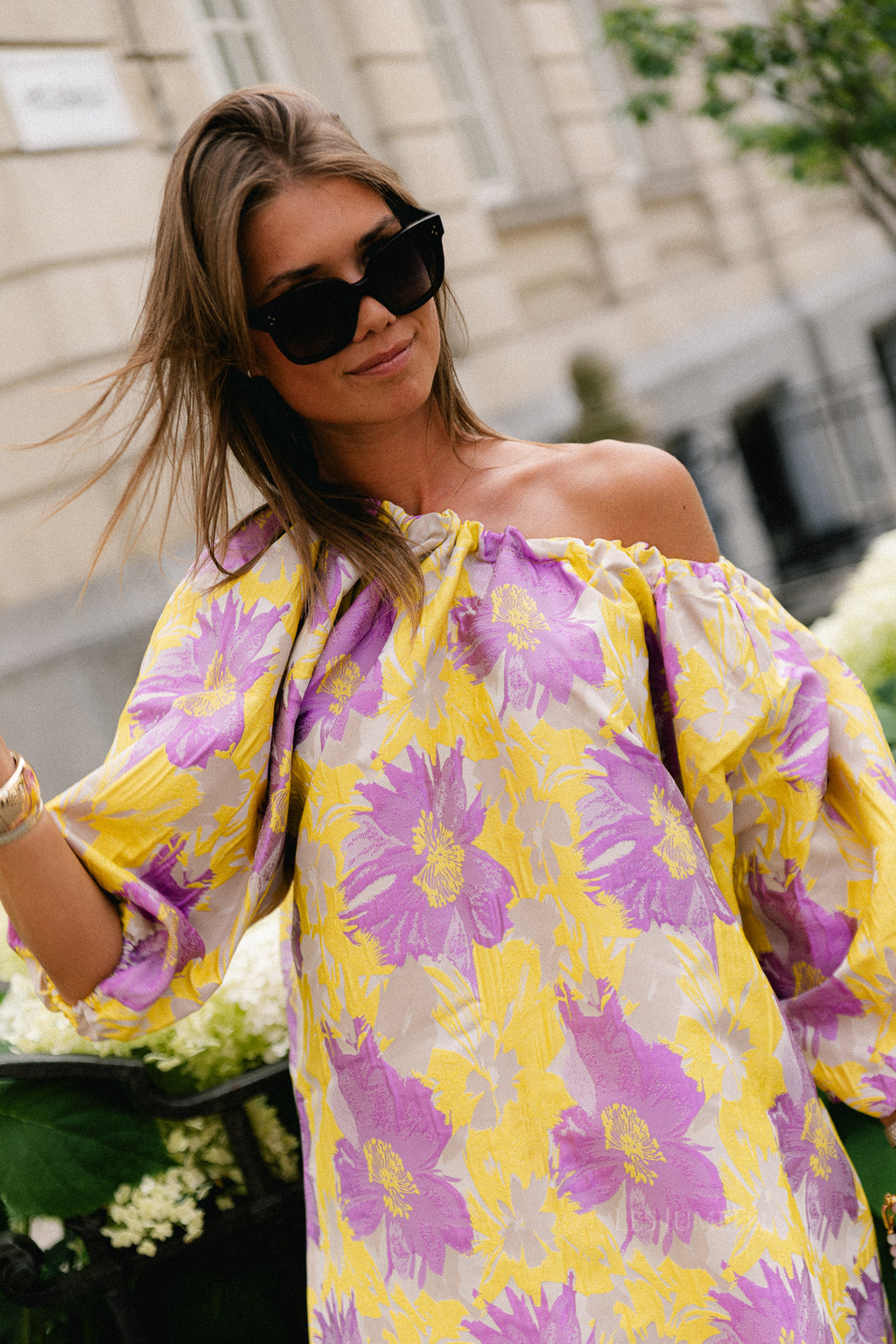 Jamie jacquard midi dress yellow/iris orchid