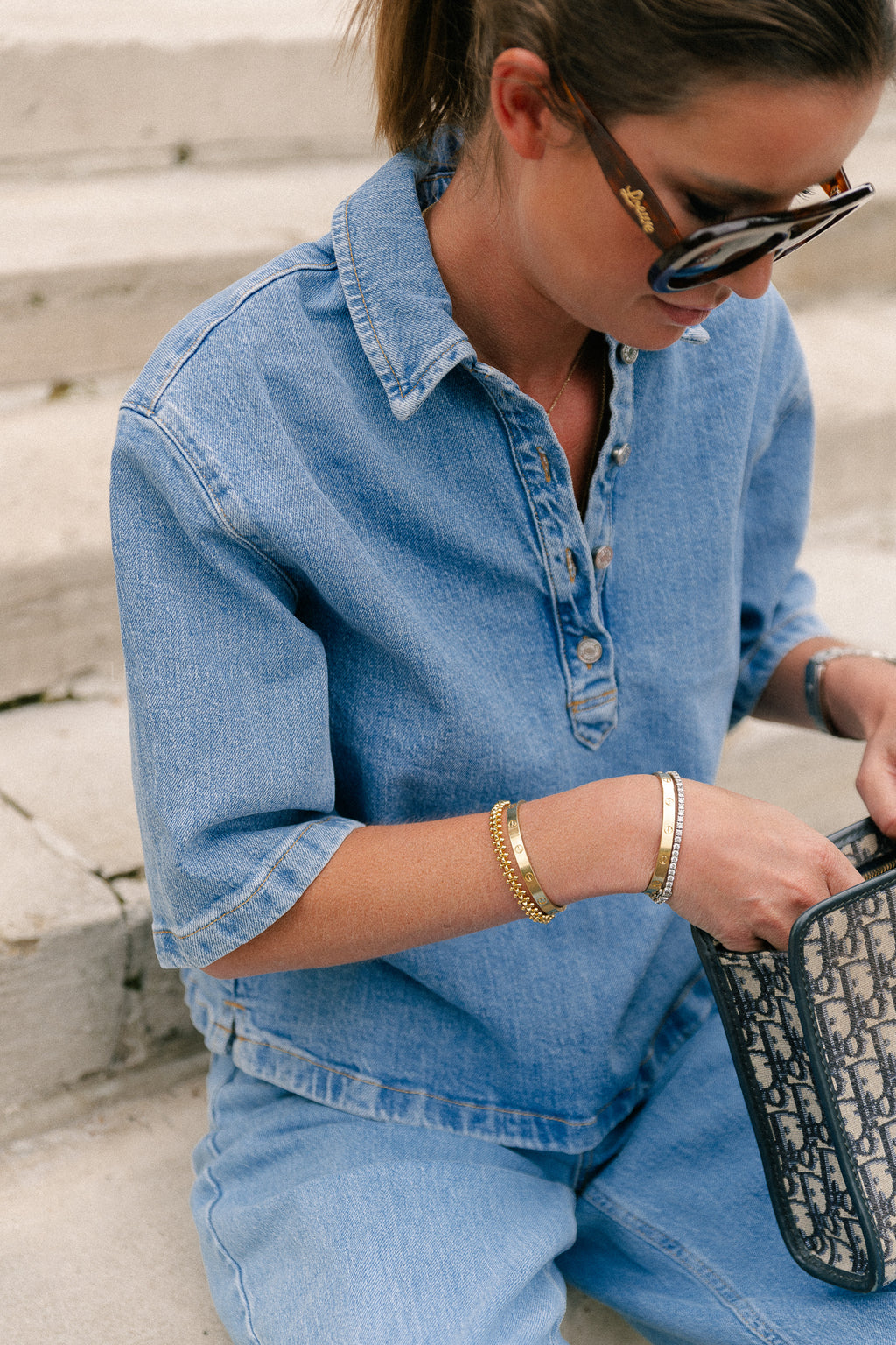 SLFLiva-Kori 2/4 boxi polo shirt light blue denim