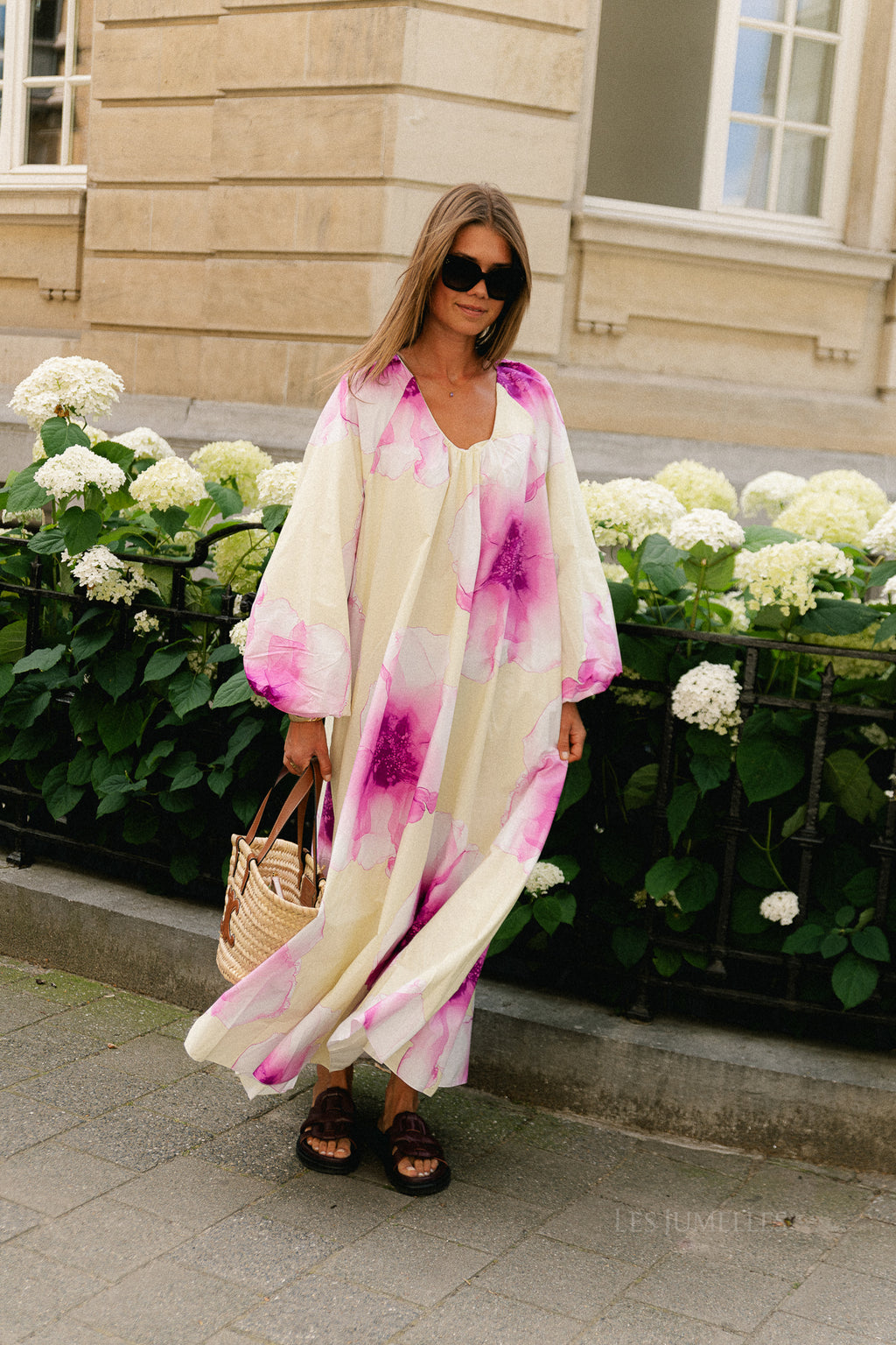 Brigitte floral maxi dress butter yellow/orchid