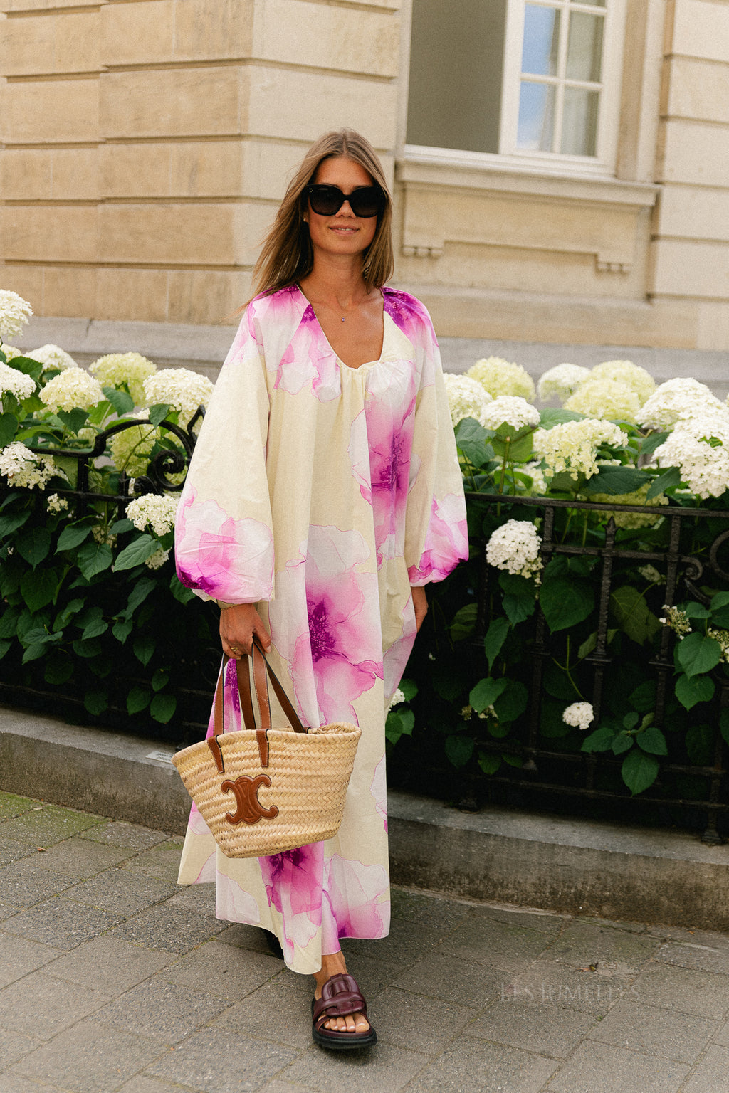 Brigitte floral maxi dress butter yellow/orchid