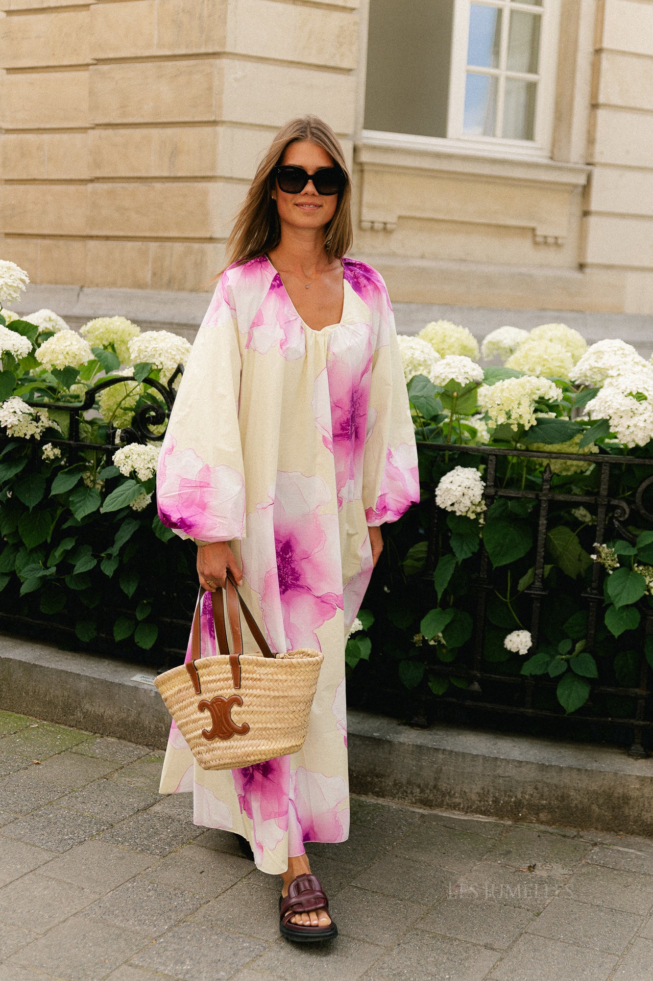 Brigitte floral maxi dress butter yellow/orchid
