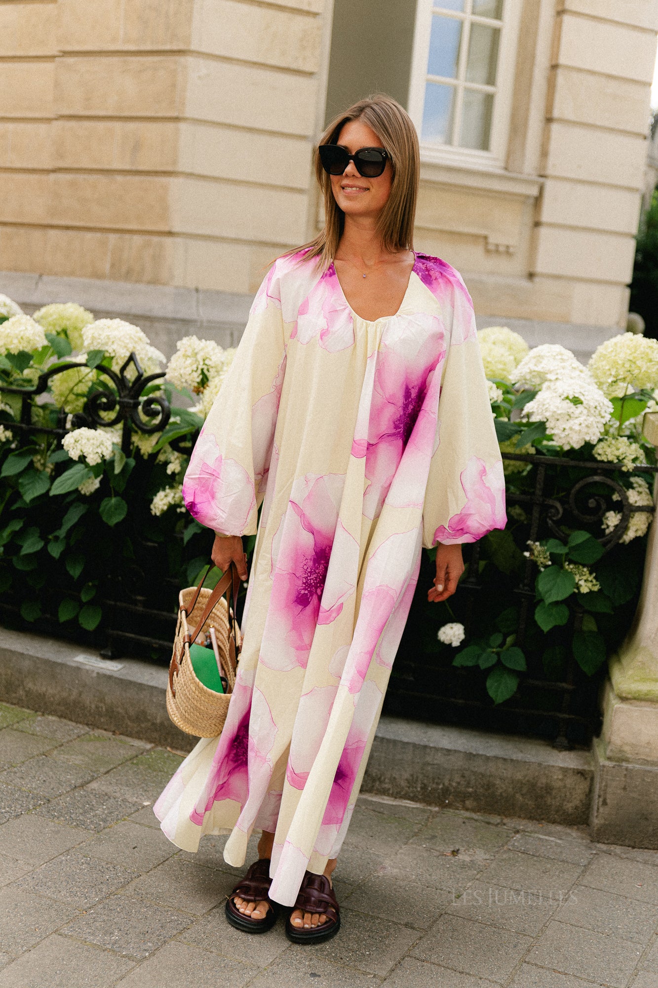 Brigitte floral maxi dress butter yellow/orchid