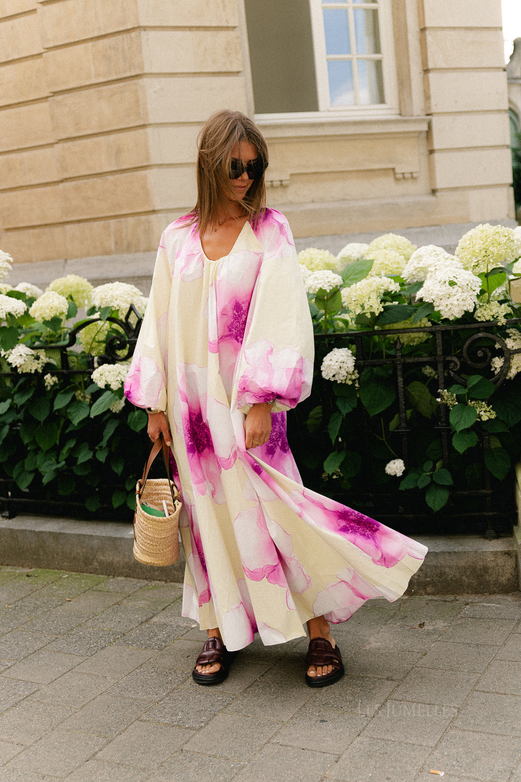 Brigitte floral maxi dress butter yellow/orchid