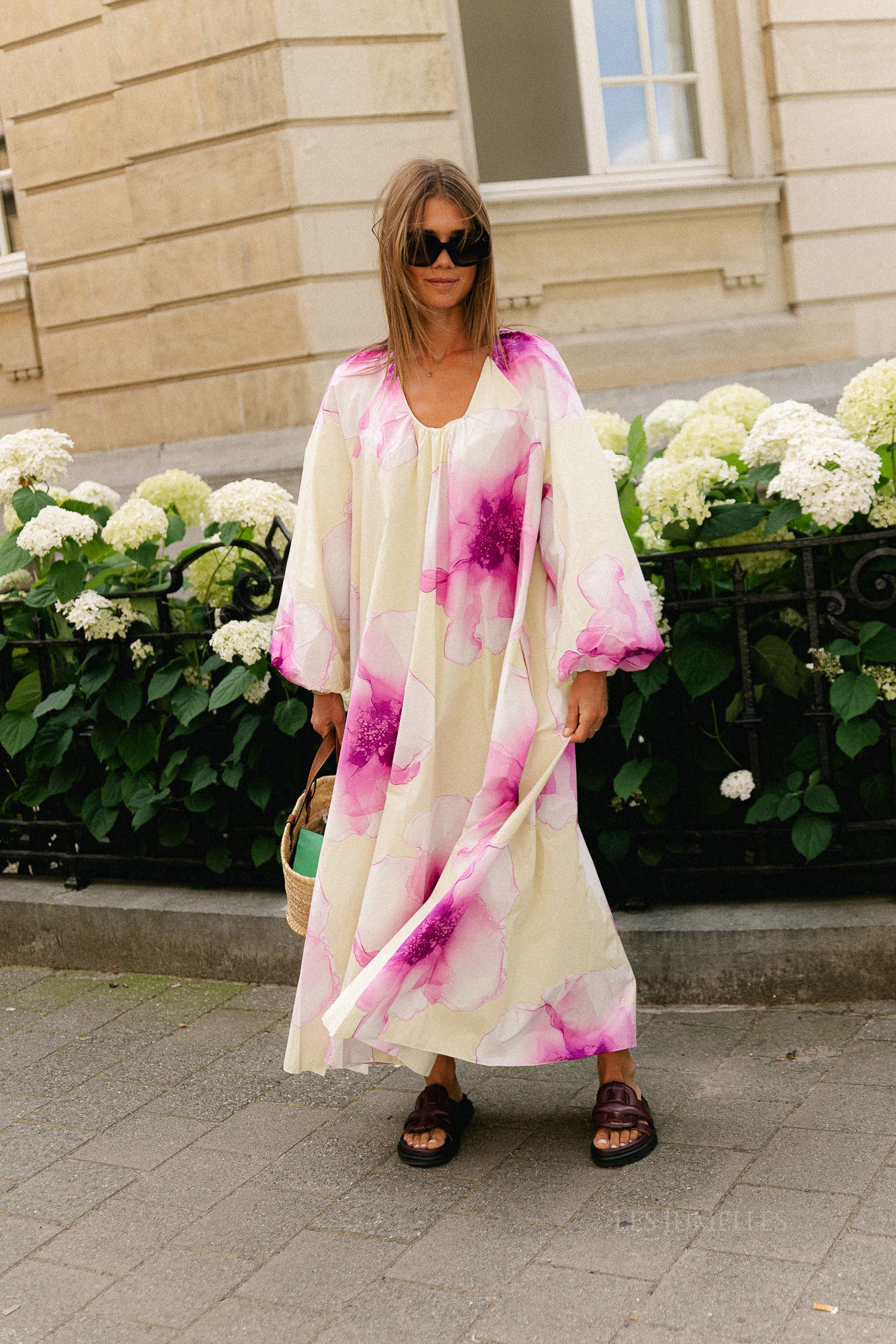 Brigitte floral maxi dress butter yellow/orchid
