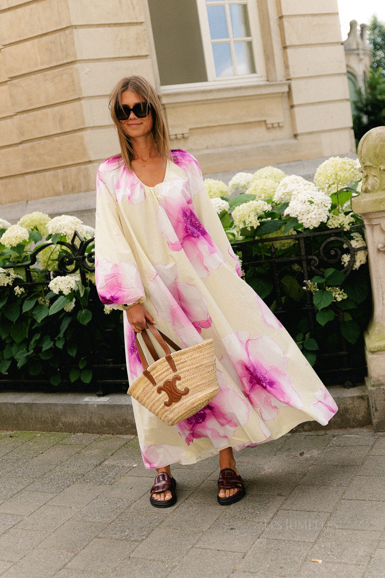 Brigitte floral maxi dress butter yellow/orchid