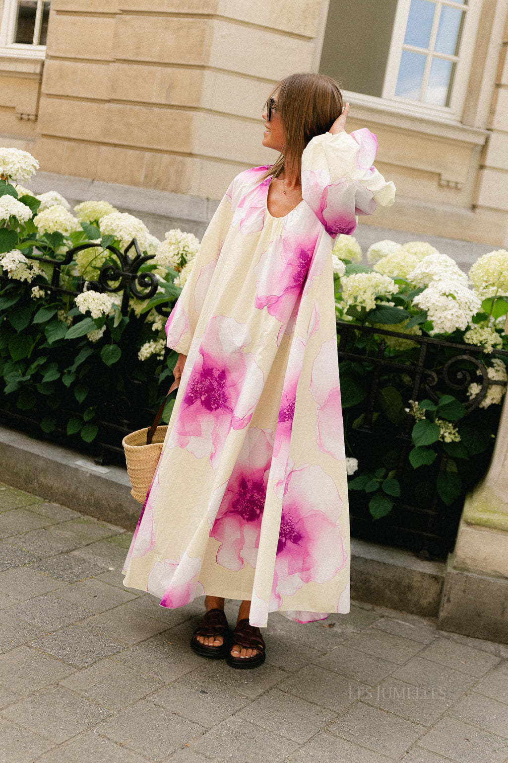 Brigitte floral maxi dress butter yellow/orchid