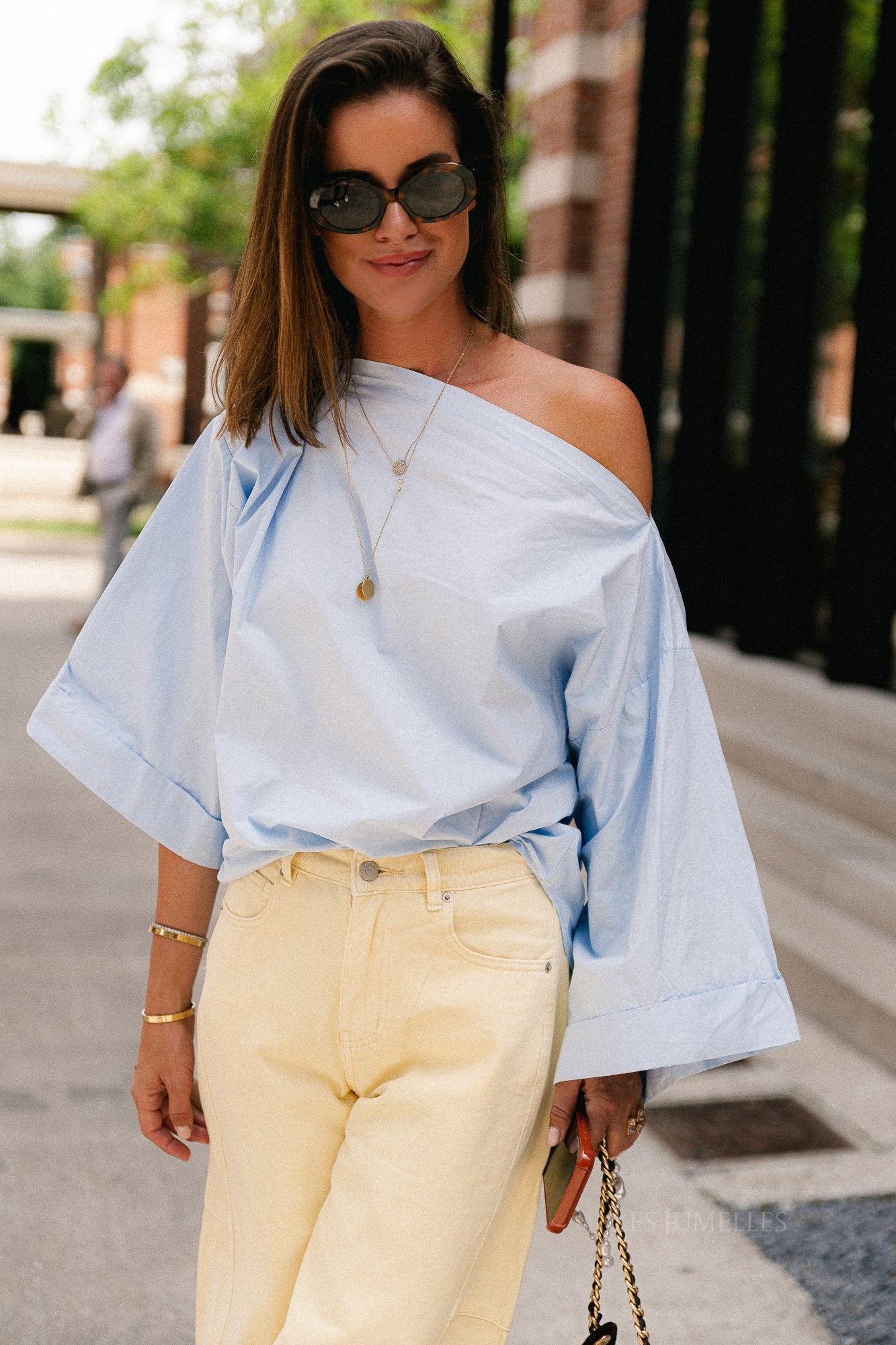 Myra off shoulder shirt light blue