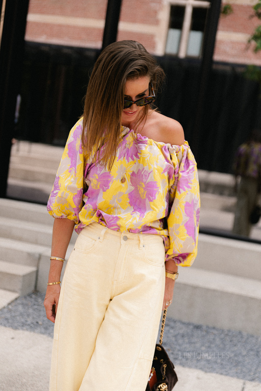 Jamie jacquard blouse yellow/iris orchid