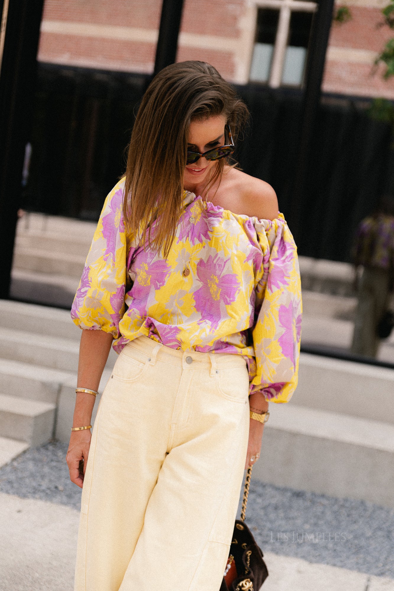Jamie jacquard blouse yellow/iris orchid