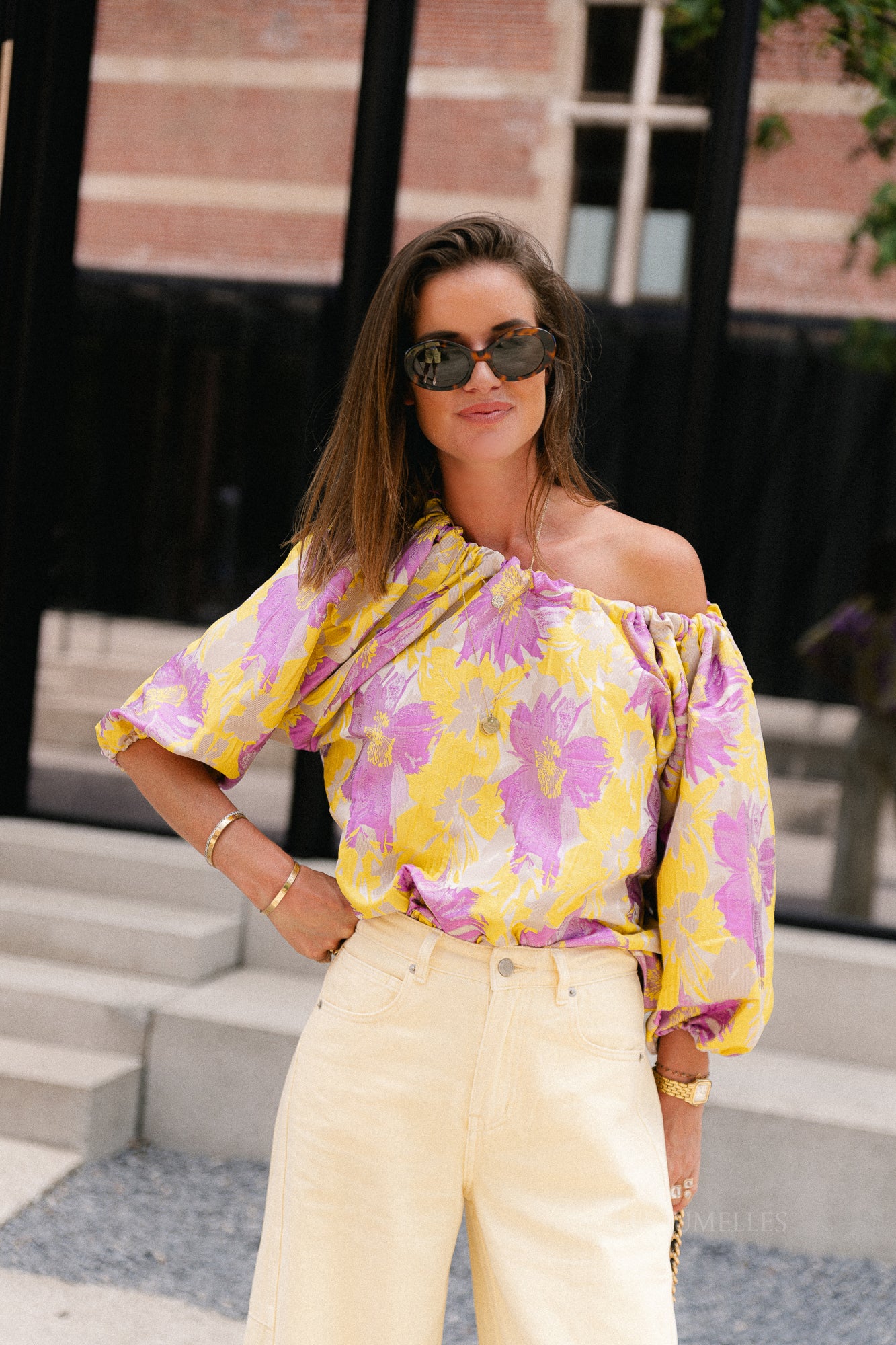 Jamie jacquard blouse yellow/iris orchid