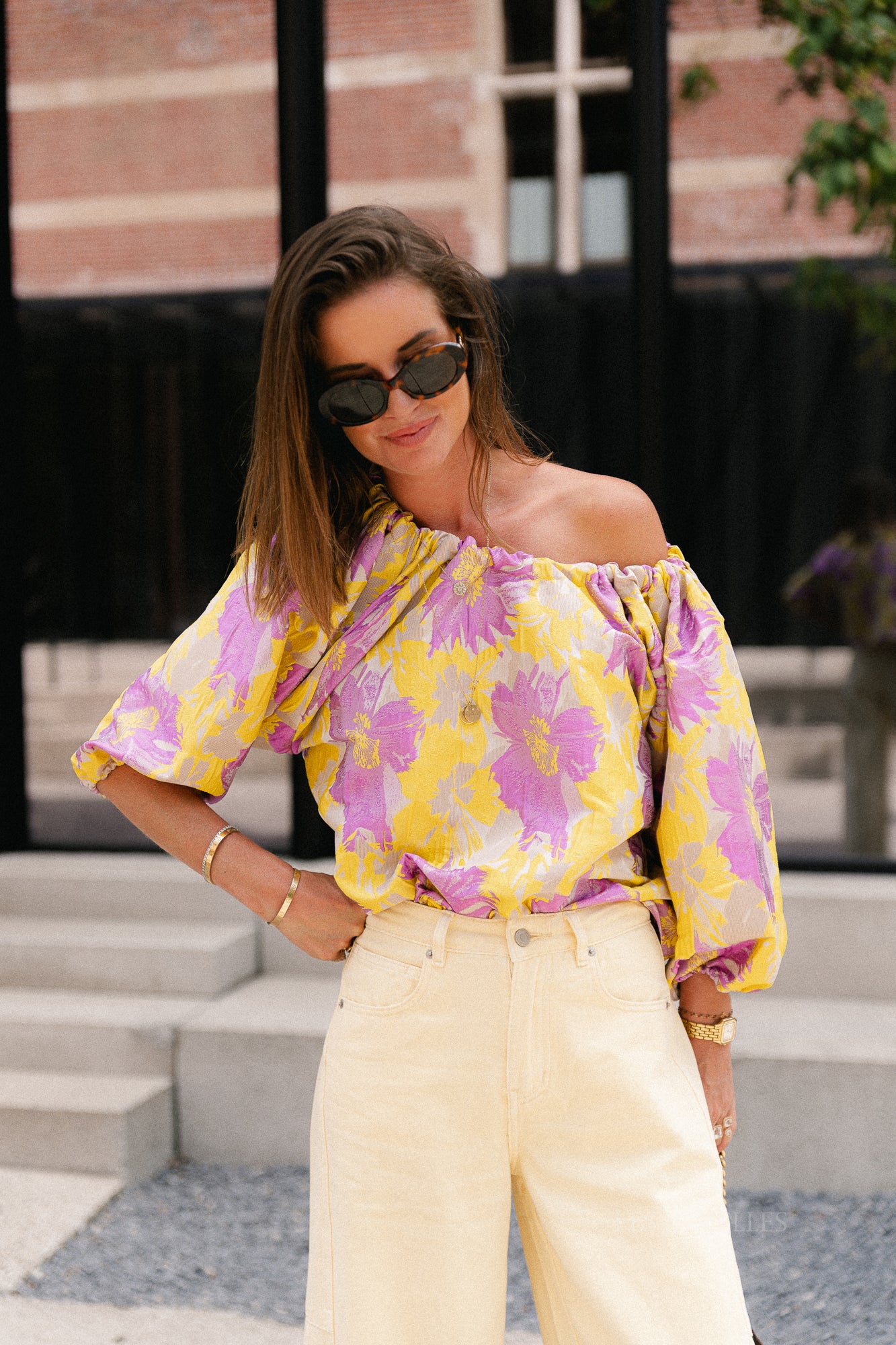 Jamie jacquard blouse yellow/iris orchid