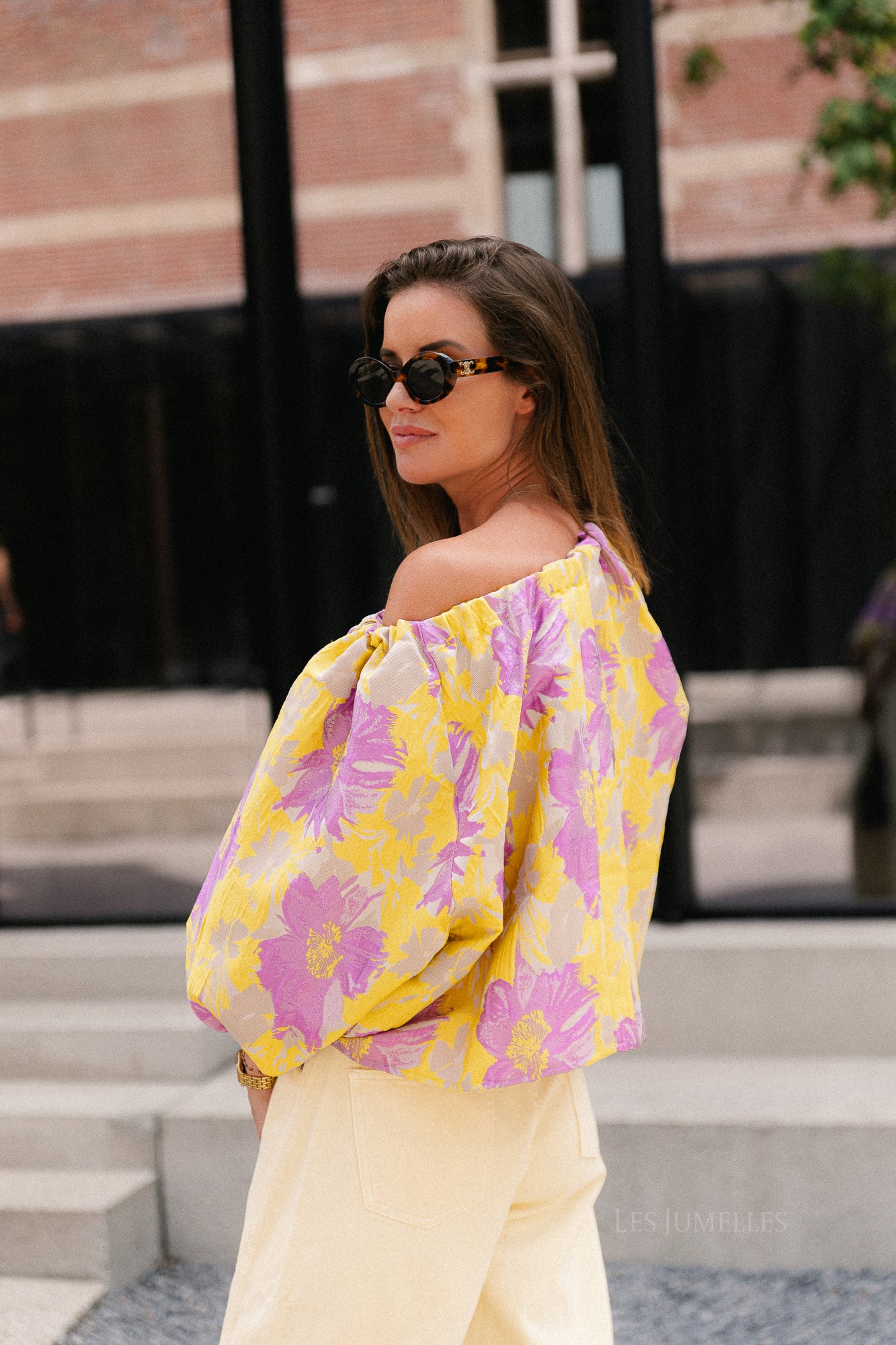 Jamie jacquard blouse yellow/iris orchid