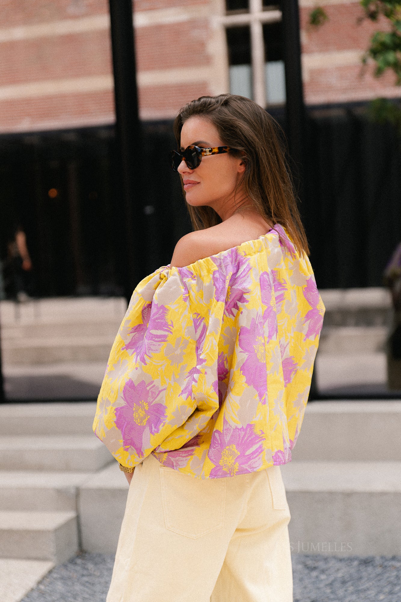 Jamie jacquard blouse yellow/iris orchid