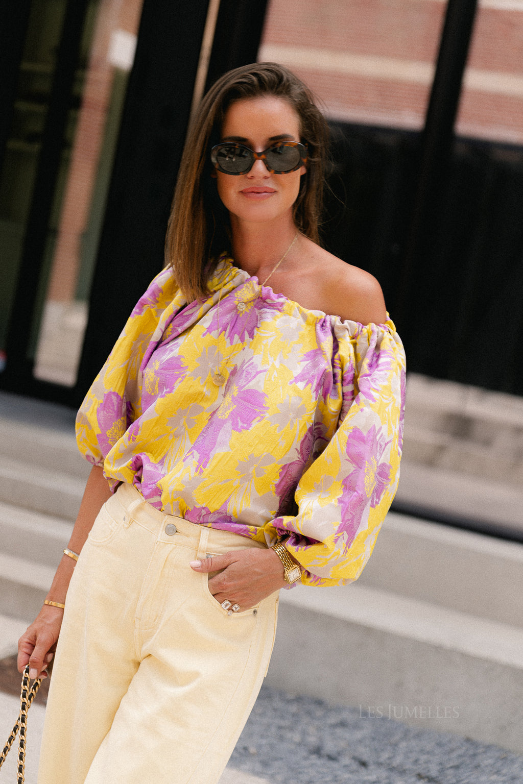 Jamie jacquard blouse yellow/iris orchid