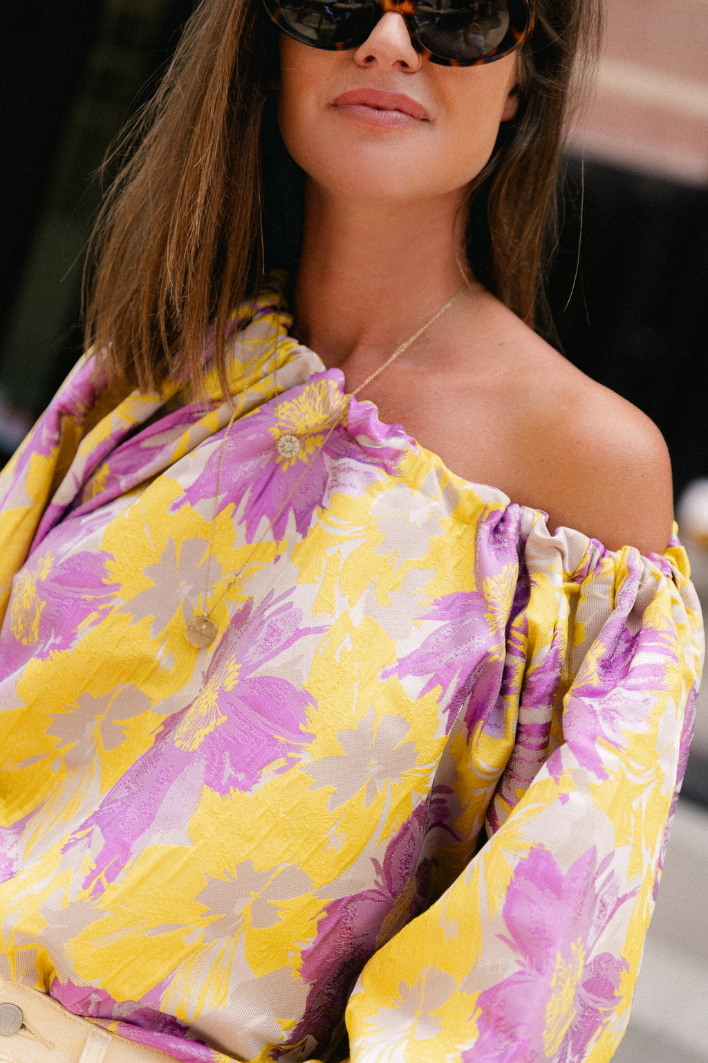 Jamie jacquard blouse yellow/iris orchid