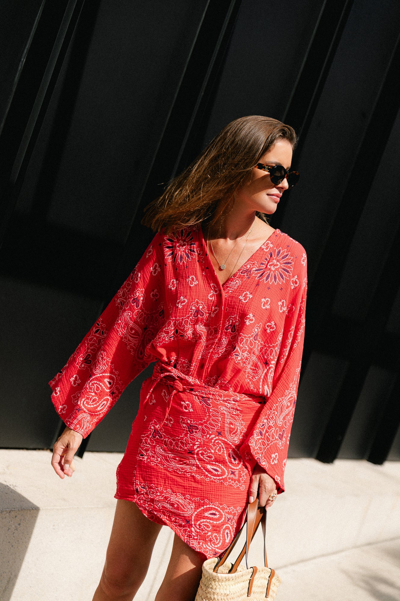 Lauren paisley print wrap dress poppy red