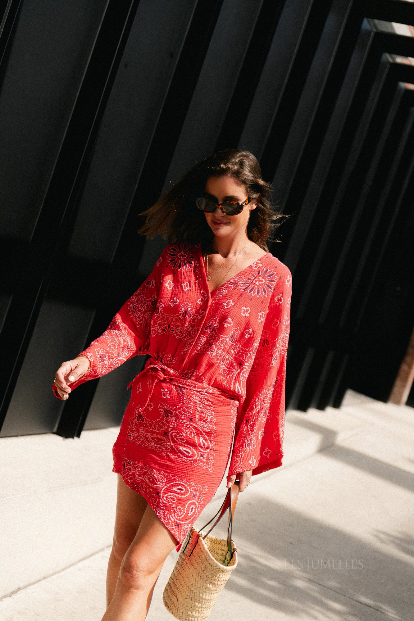 Lauren paisley print wrap dress poppy red