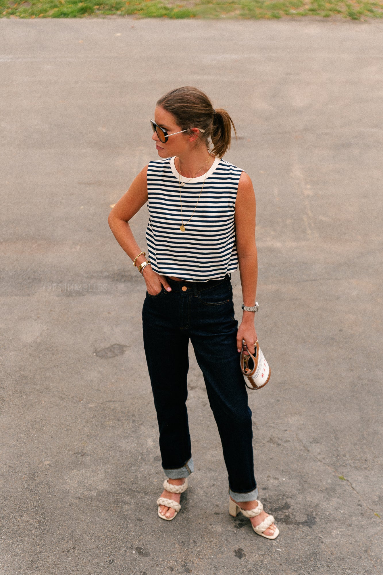 Elena striped SL top navy/ecru