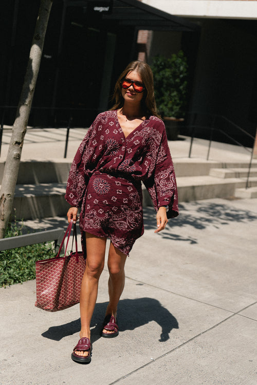 Lauren paisley print wrap dress burgundy