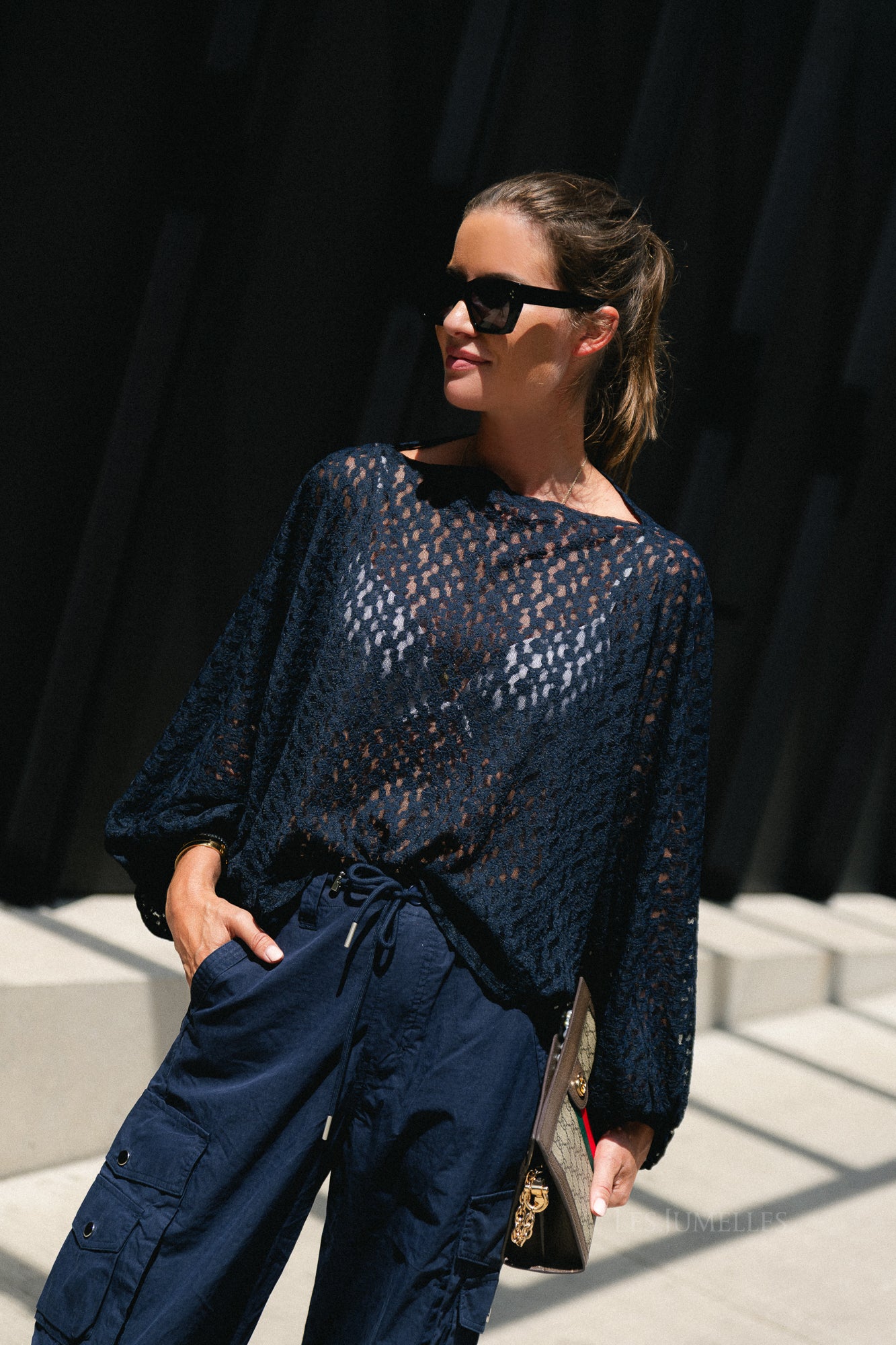 Monica lace blouse navy