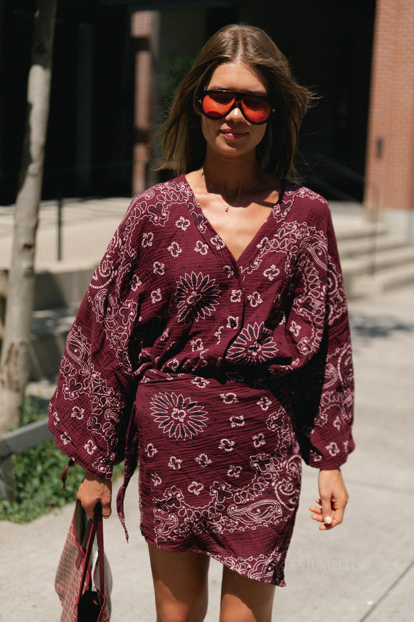 Lauren paisley print wrap dress burgundy