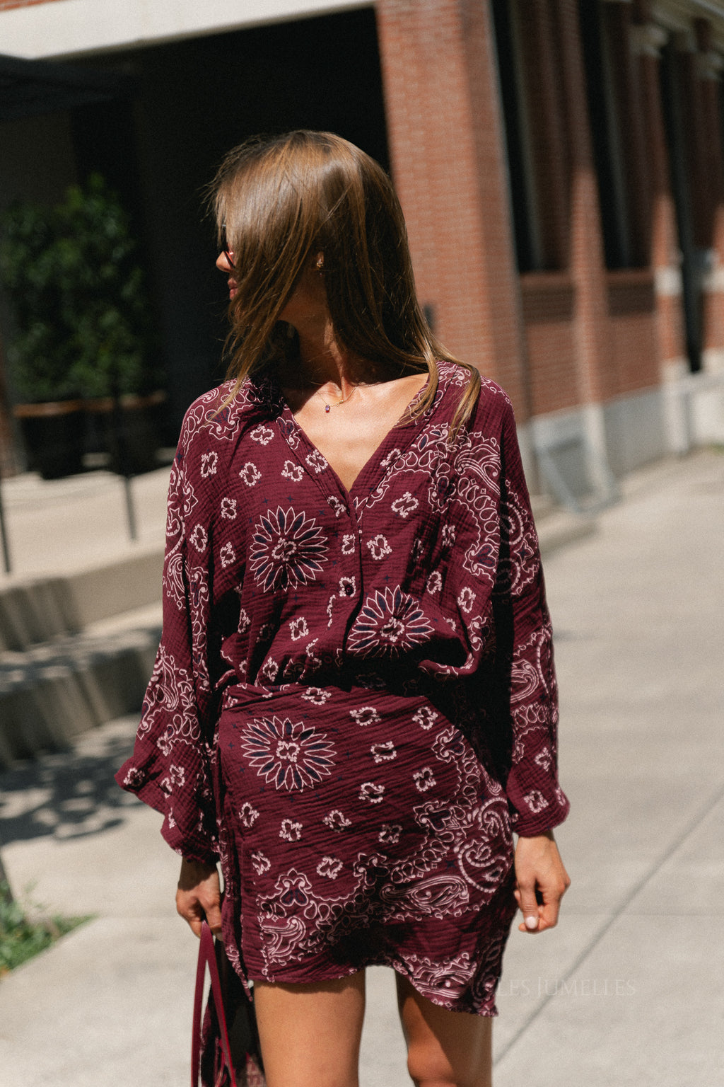 Lauren paisley print wrap dress burgundy