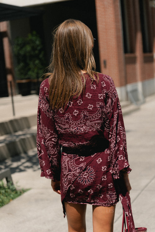 Lauren paisley print wrap dress burgundy